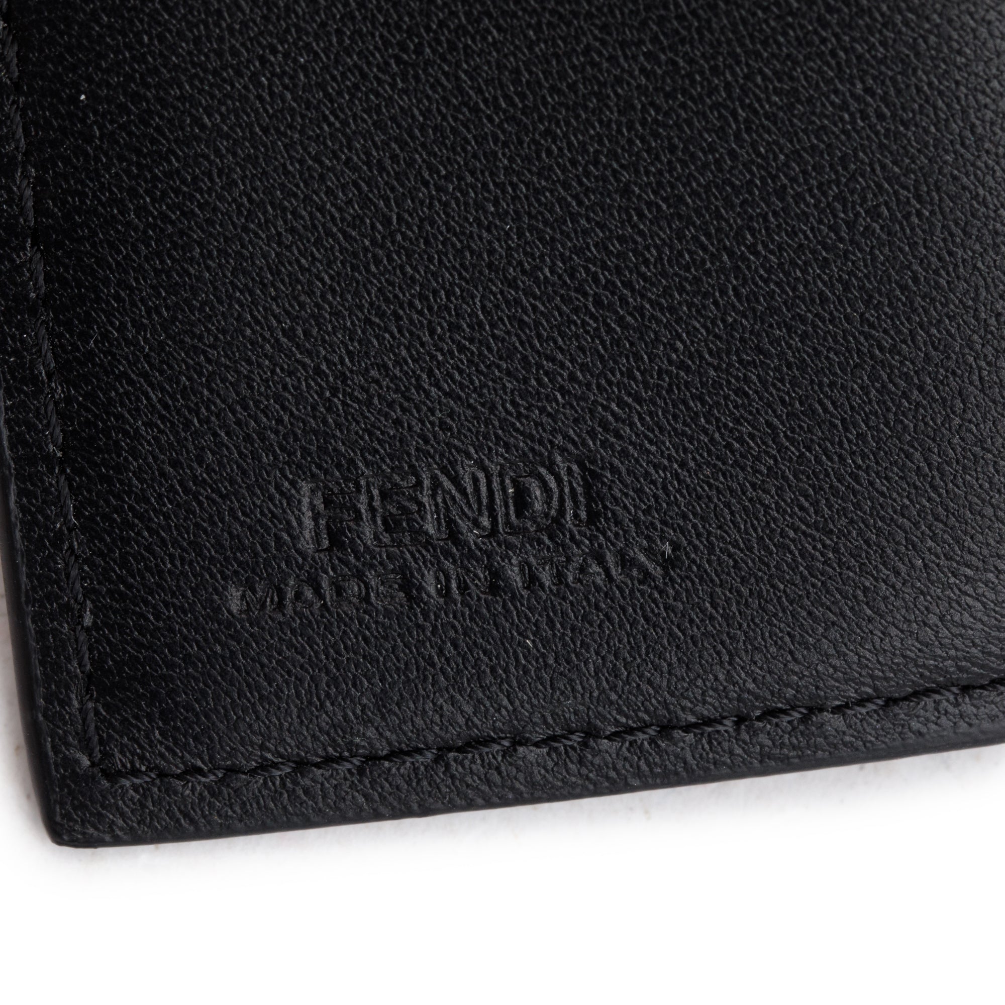 Fendi Black FF Embossed Leather Micro Trifold Wallet w/ Box