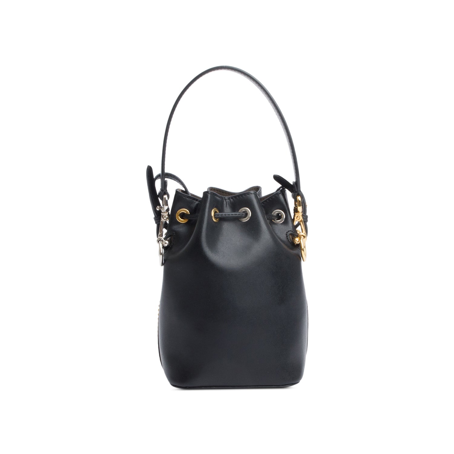 Fendi Black FF Studded Calfskin Leather Mini Mon Tresor Bucket Bag w/ Strap