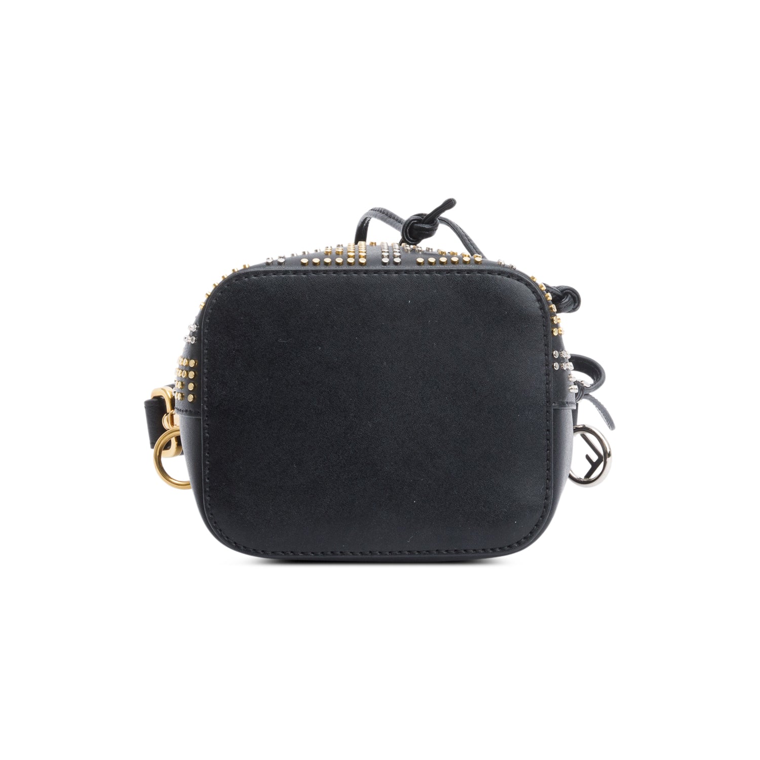 Fendi Black FF Studded Calfskin Leather Mini Mon Tresor Bucket Bag w/ Strap