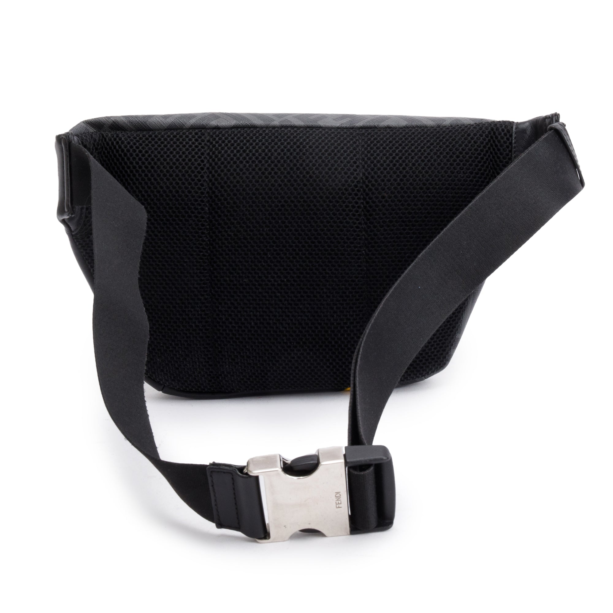 Fendi Black FF Zucca Canvas Calfskin Leather 1974 Diagonal Belt Bag