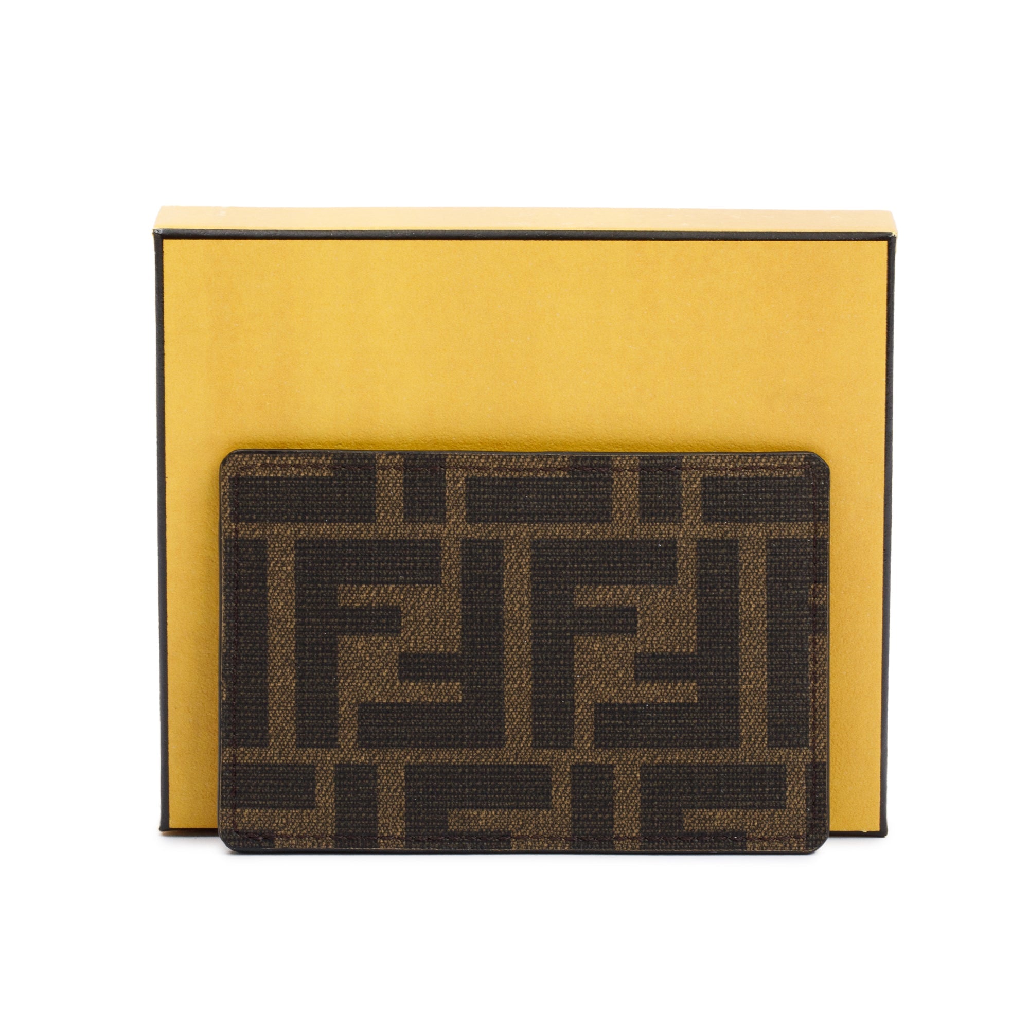 Fendi Black Leather FF Zucca Canvas Card Case w/ Box