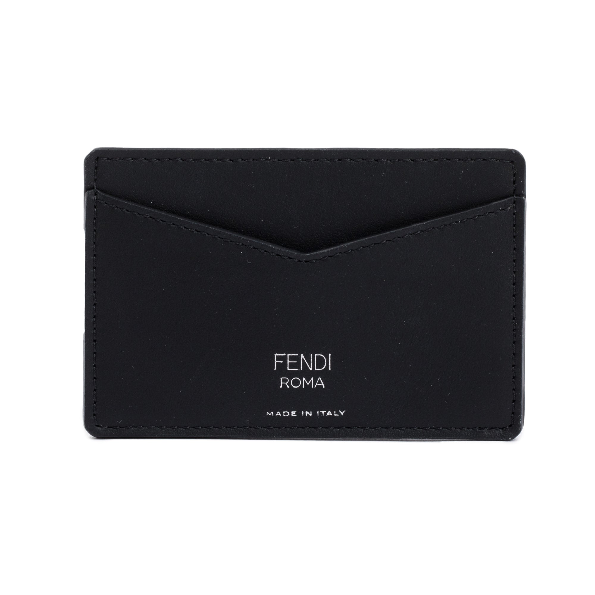 Fendi Black Leather FF Zucca Canvas Card Case w/ Box