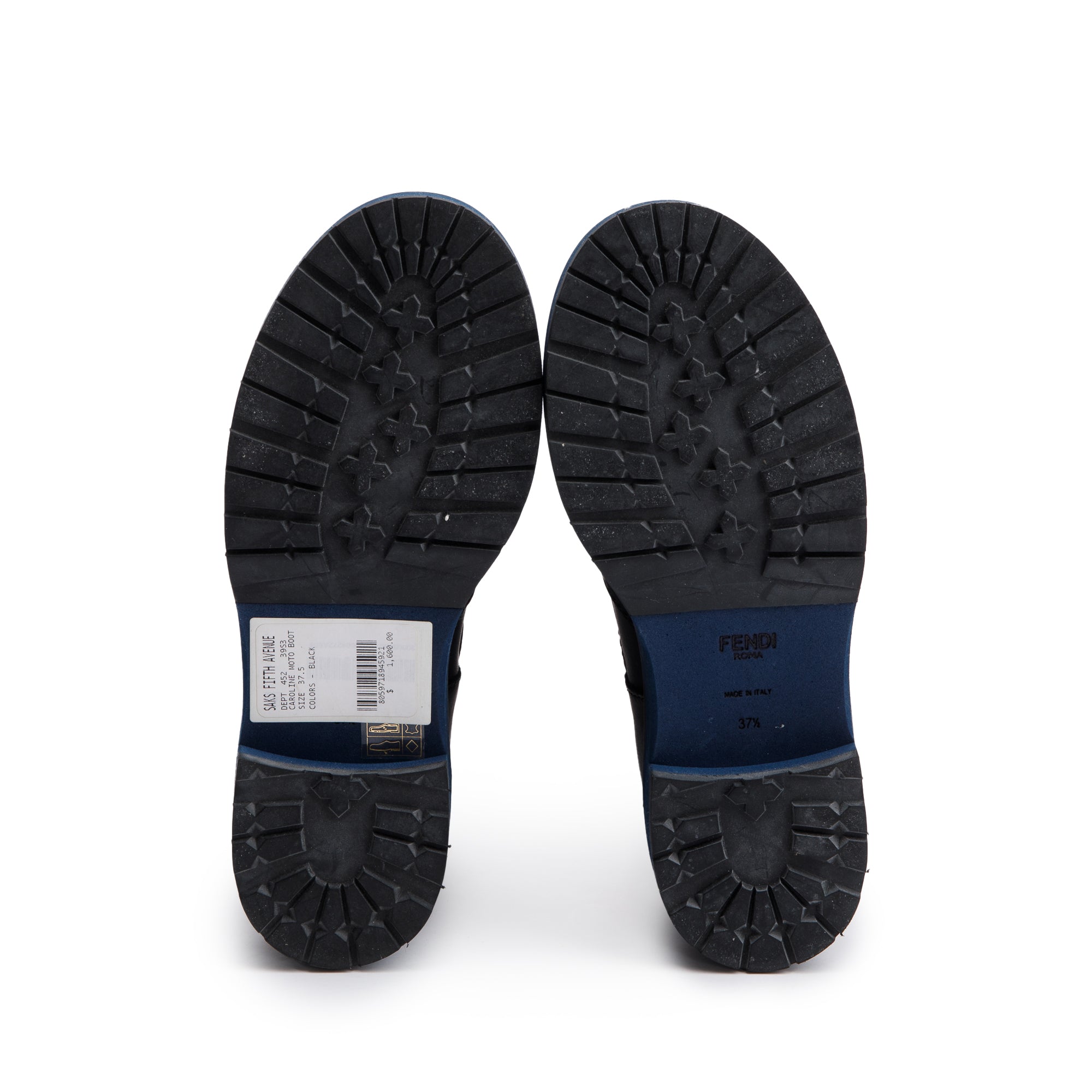 Fendi Black Leather Fur Trimmed Buckle Caroline Boots, Size 37.5