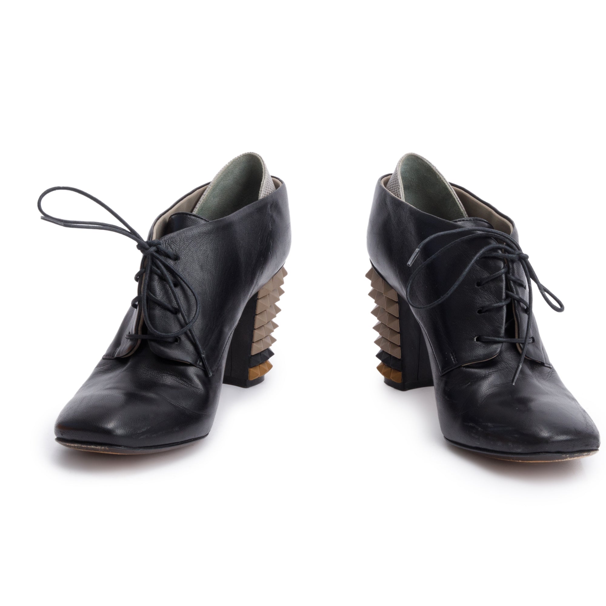 Fendi Black Leather Polifonia Lace-Up Ankle Boots, Size 37