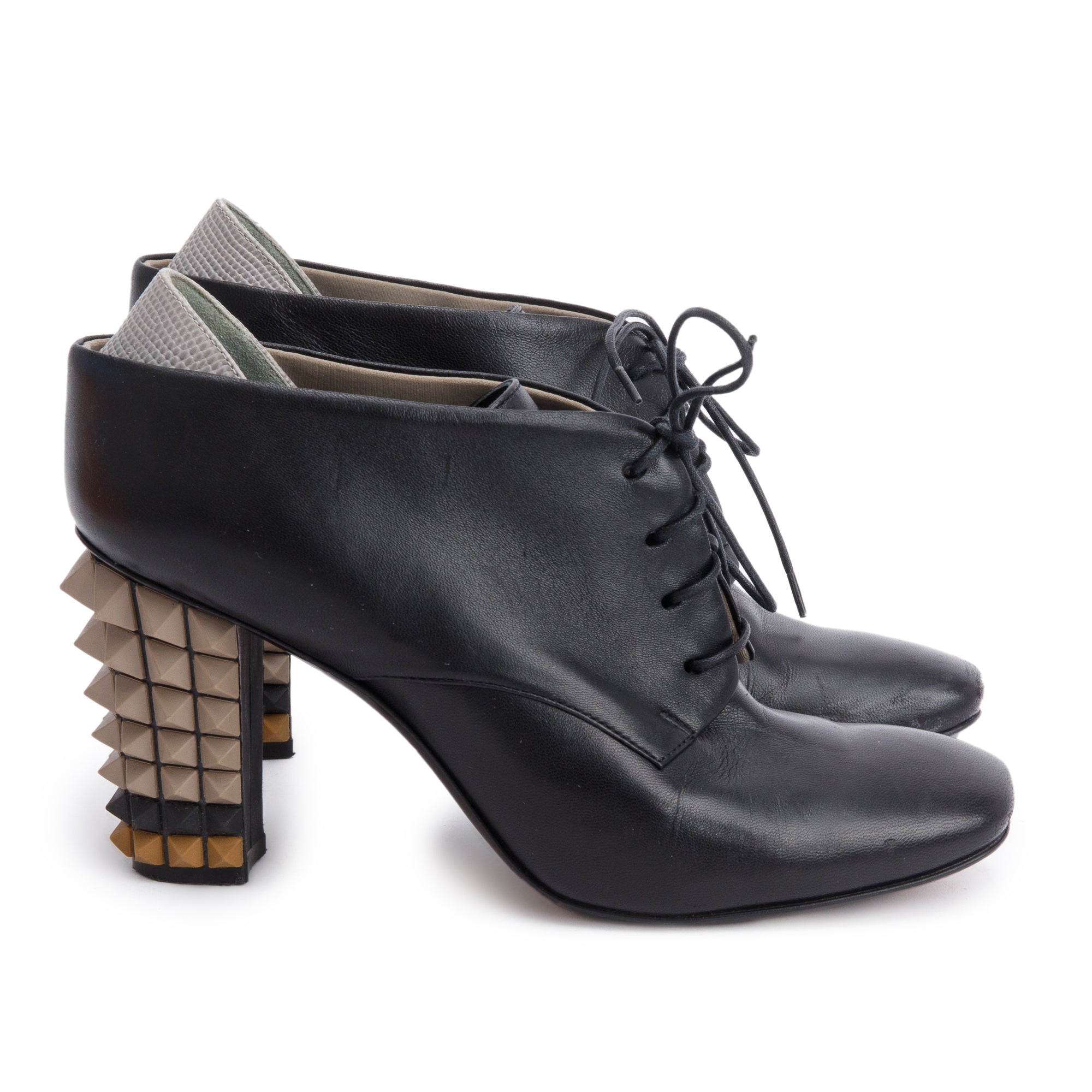 Fendi Black Leather Polifonia Lace-Up Ankle Boots, Size 37