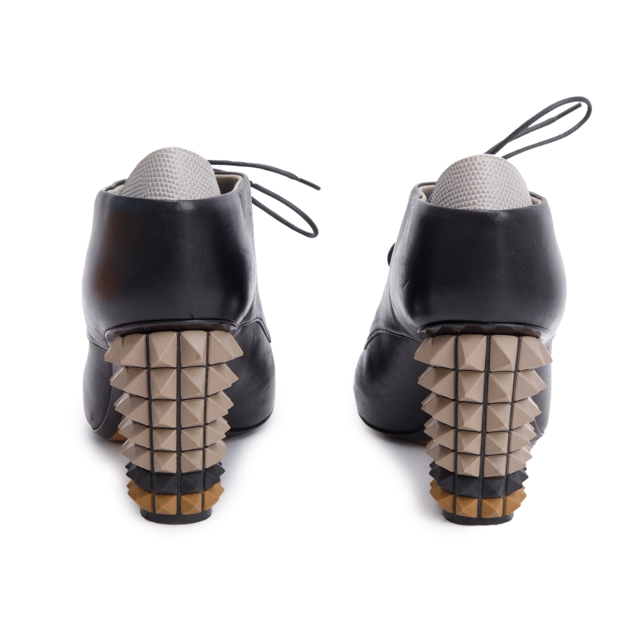 Fendi Black Leather Polifonia Lace-Up Ankle Boots, Size 37