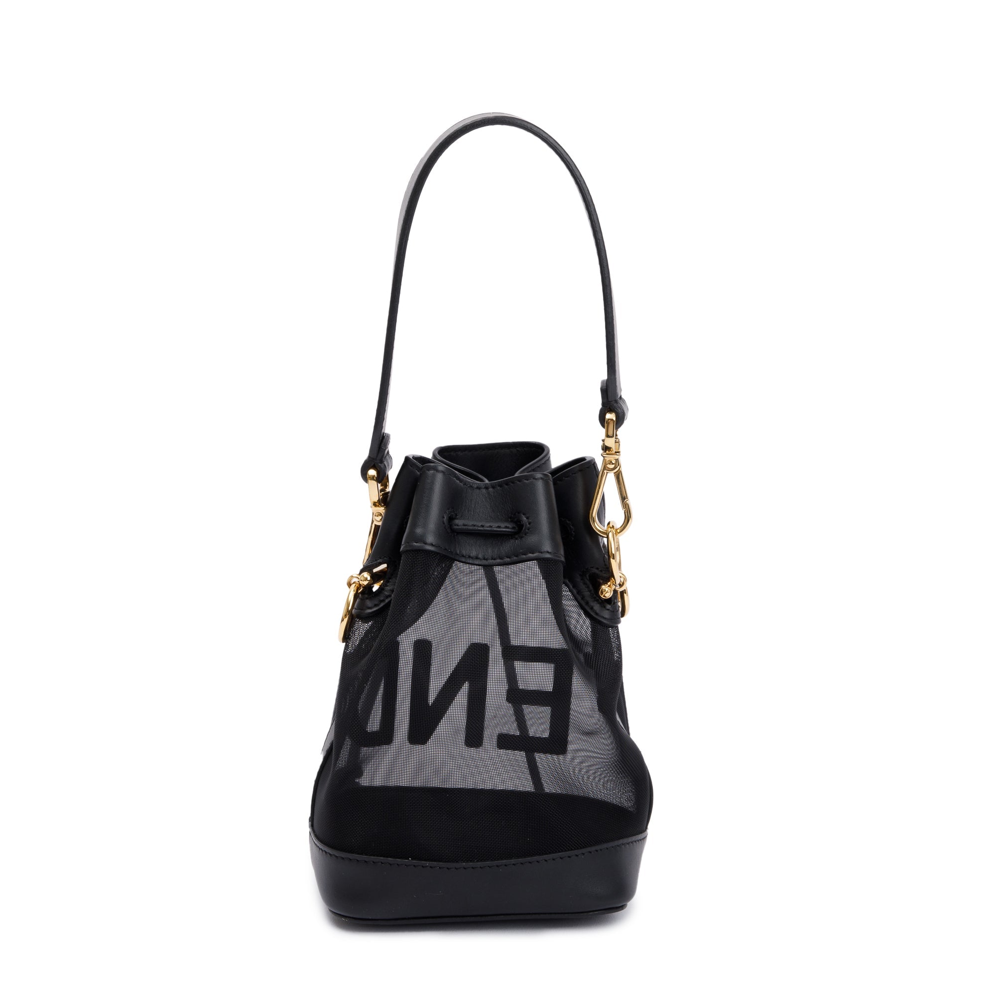 Fendi Black Mesh Leather Trimmed Mini Mon Tresor Bucket Bag