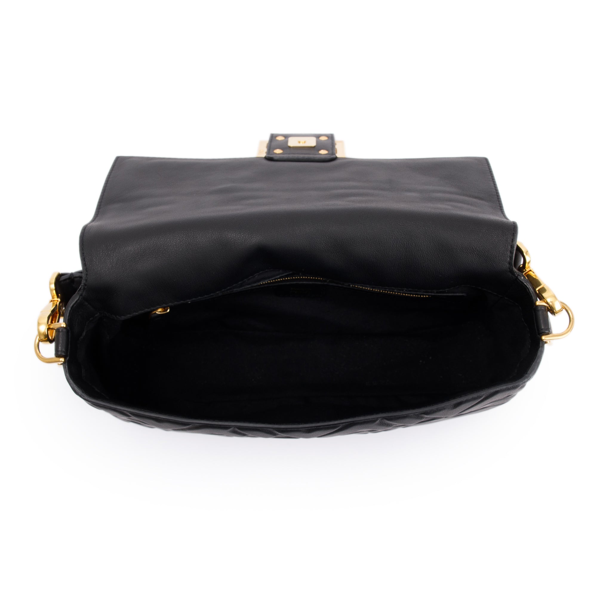 Fendi Black Nappa FF Leather Embossed Baguette NM Shoulder Bag w/ Box