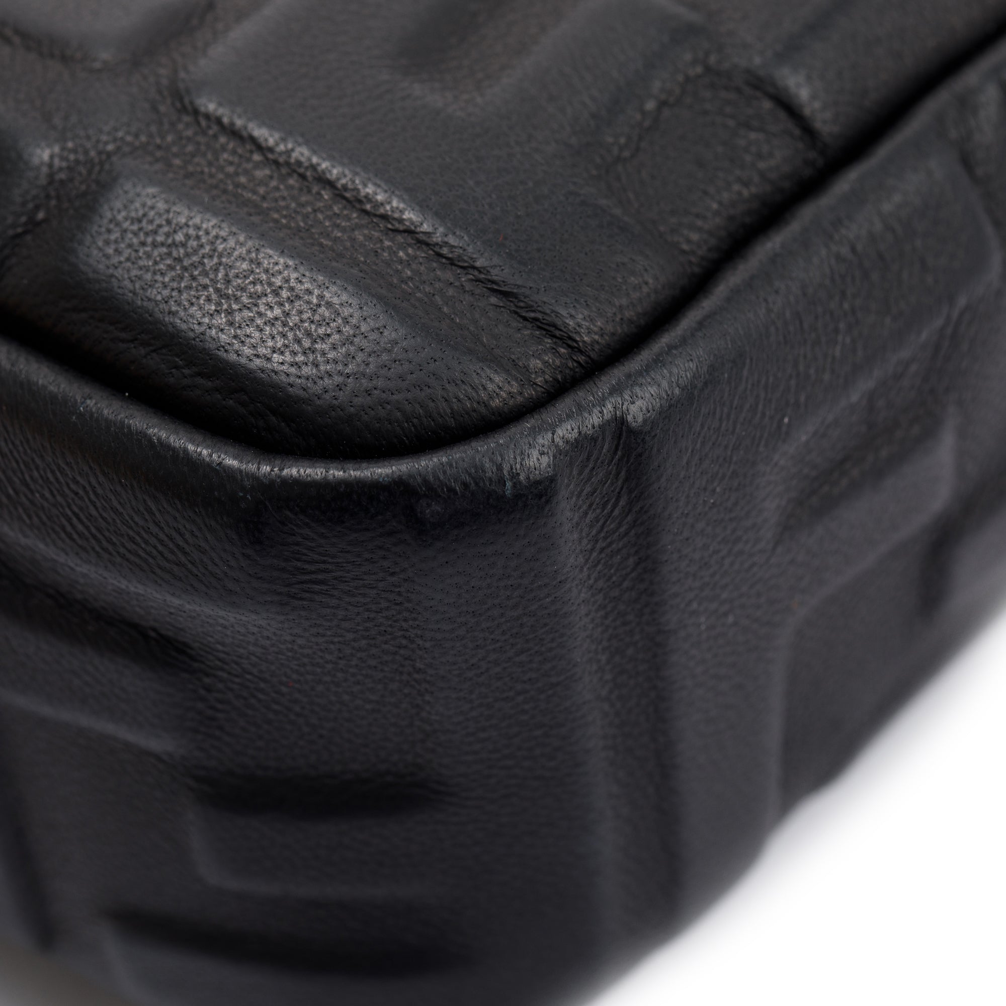 Fendi Black Nappa FF Leather Embossed Baguette NM Shoulder Bag w/ Box