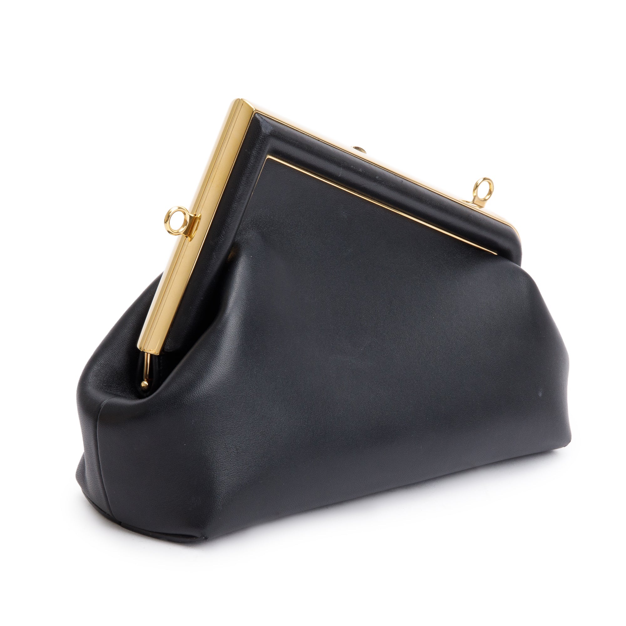 Fendi Black Nappa Leather Small Fendi First Bag w/ Strap