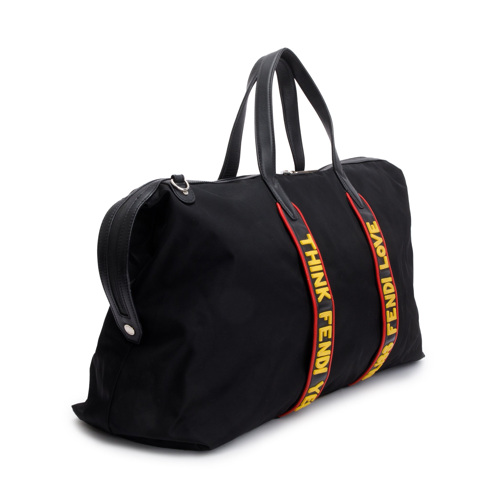 Fendi Black Nylon Leather Trim Vocabulary Duffle Bag w/ Strap