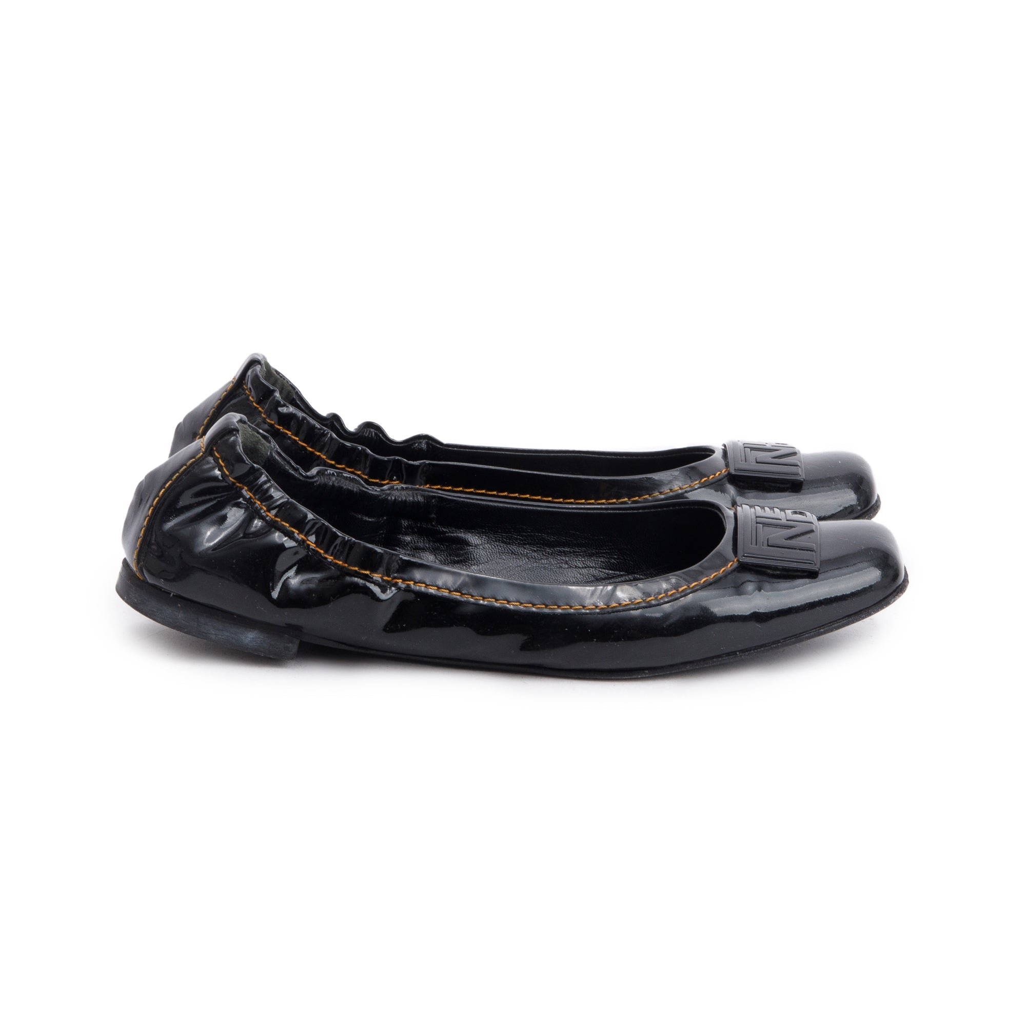 Fendi Black Patent Leather Logo Ballet Flats, Size 37
