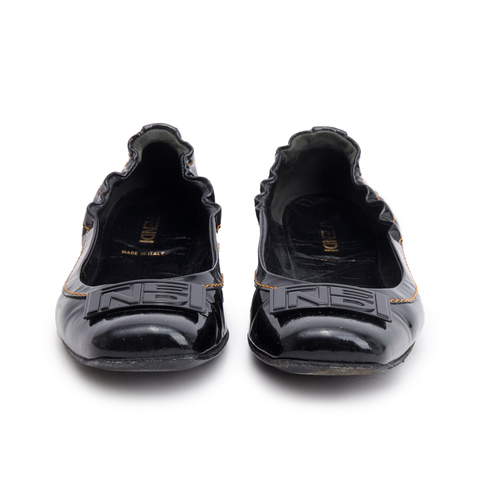 Fendi Black Patent Leather Logo Ballet Flats, Size 37