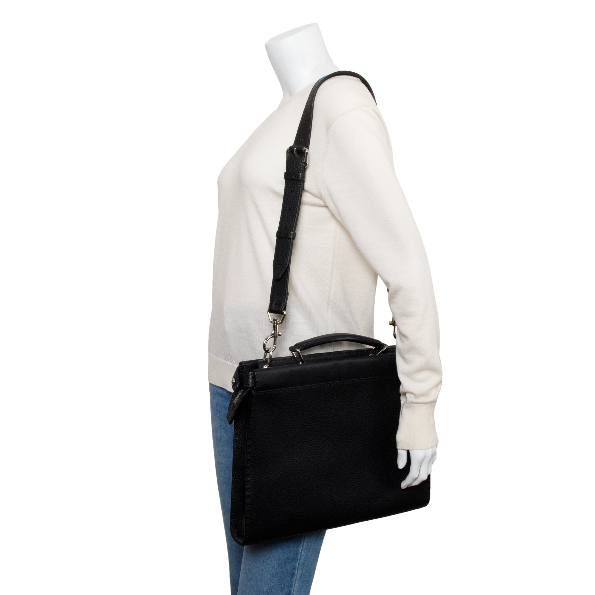 Fendi Black Selleria Leather Monster Peekaboo ISeeU Medium Briefcase w/ Strap