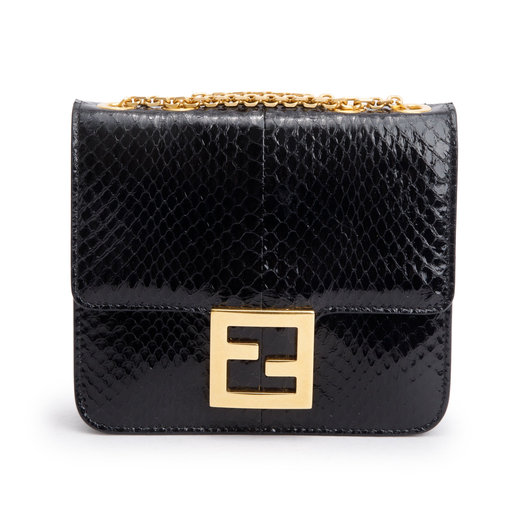 Fendi Black Snakeskin Fab Crossbody Bag
