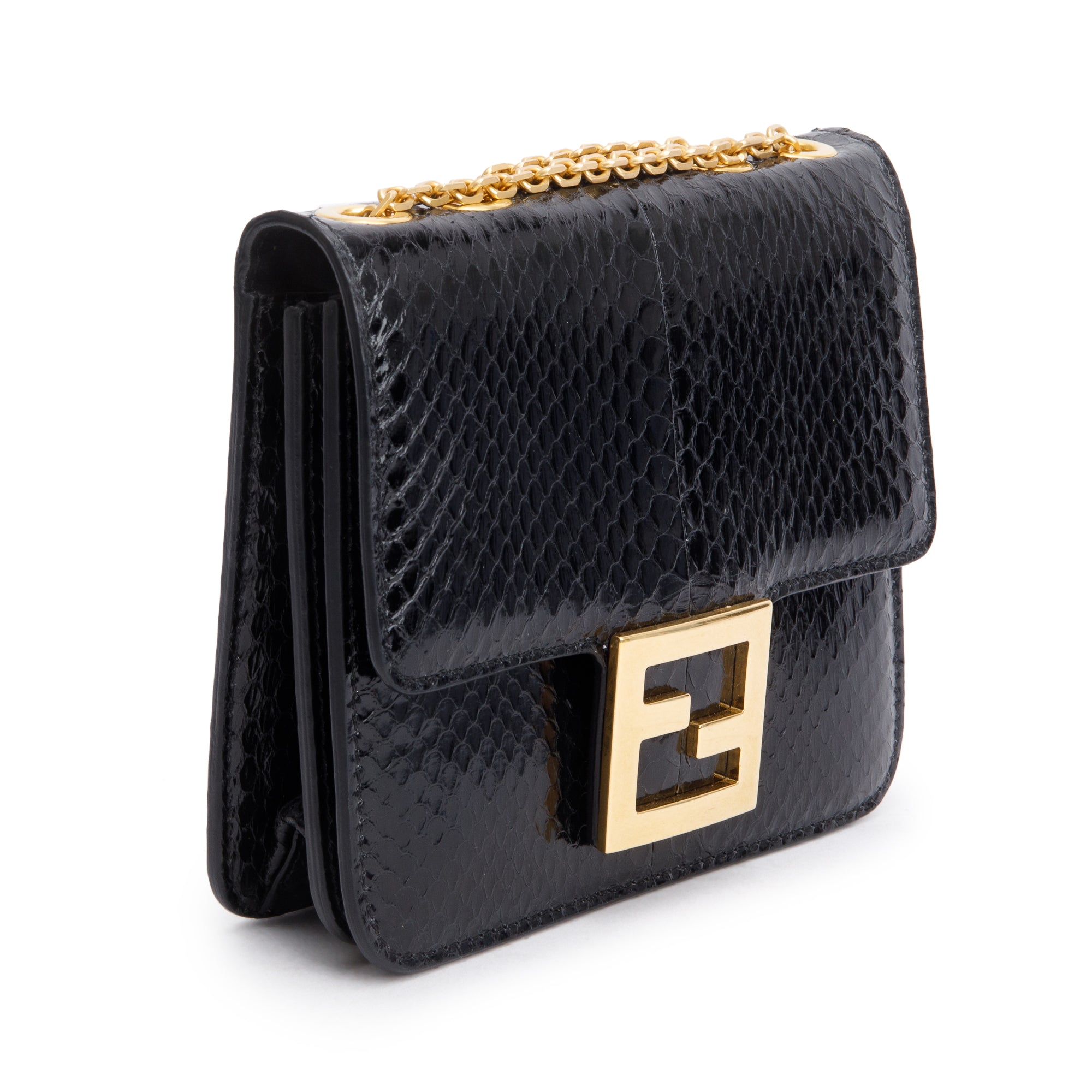 Fendi Black Snakeskin Fab Crossbody Bag