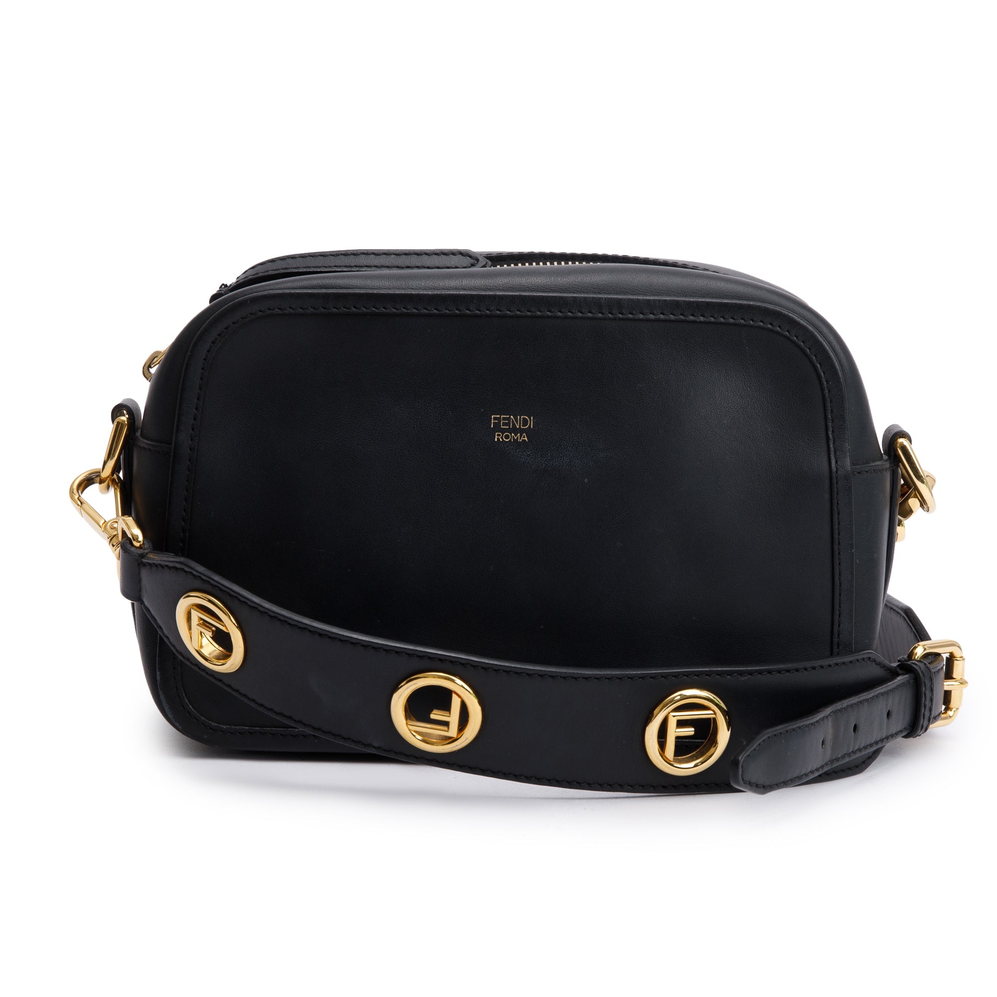 Fendi Black Vitello Century Leather F is Fendi Camera Bag