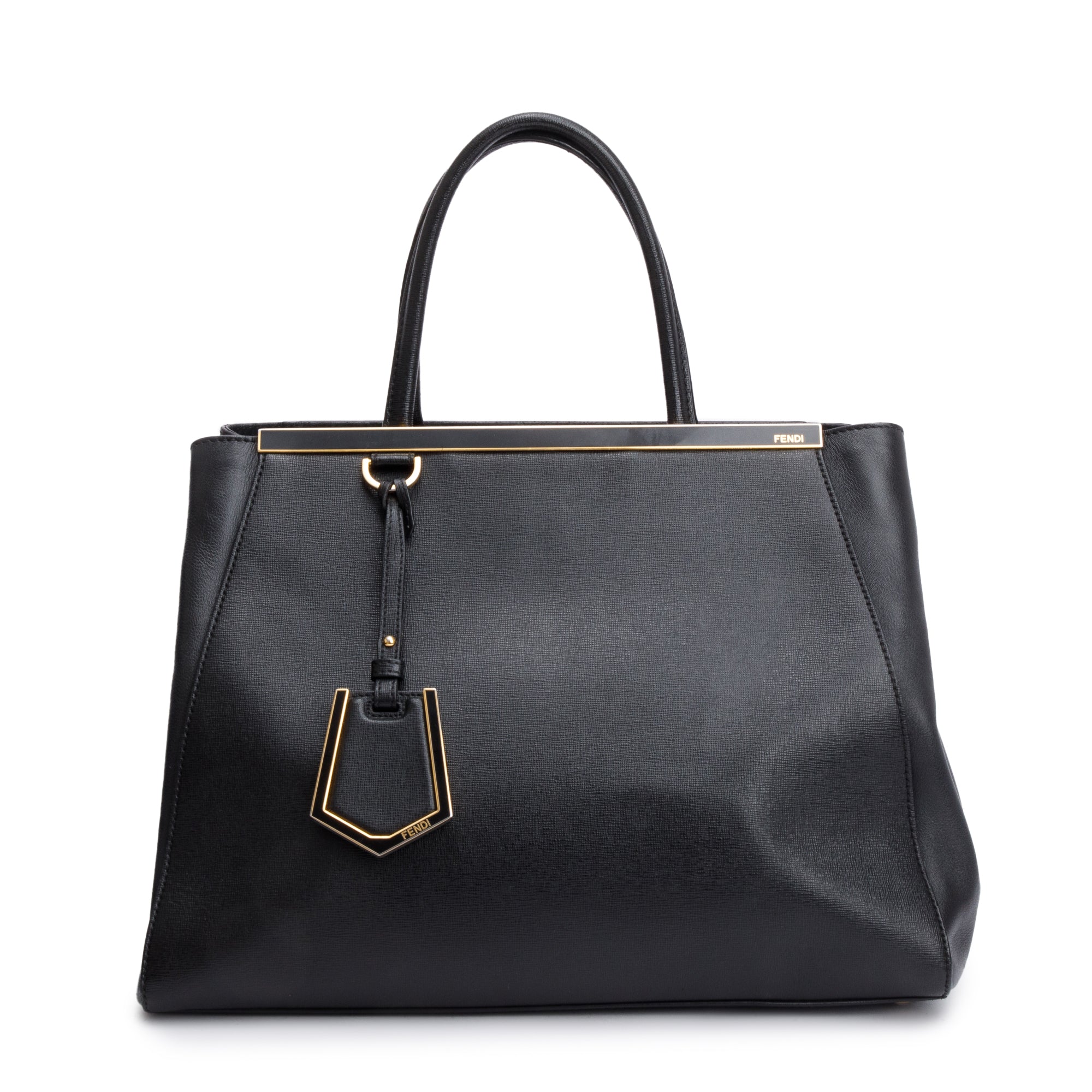 Fendi Black Vitello Elite Leather Medium 2Jours Tote w/ Strap