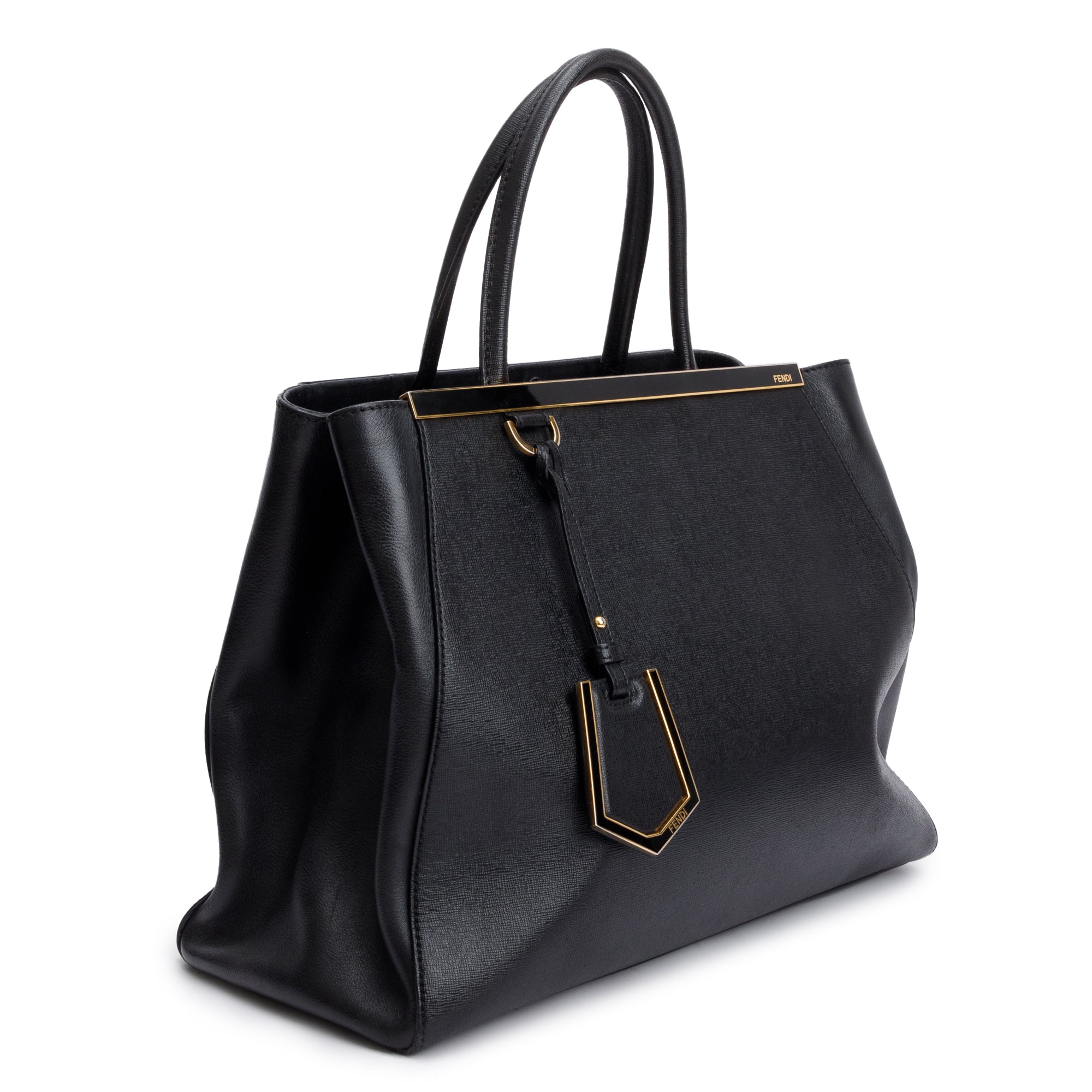 Fendi Black Vitello Elite Leather Medium 2Jours Tote w/ Strap