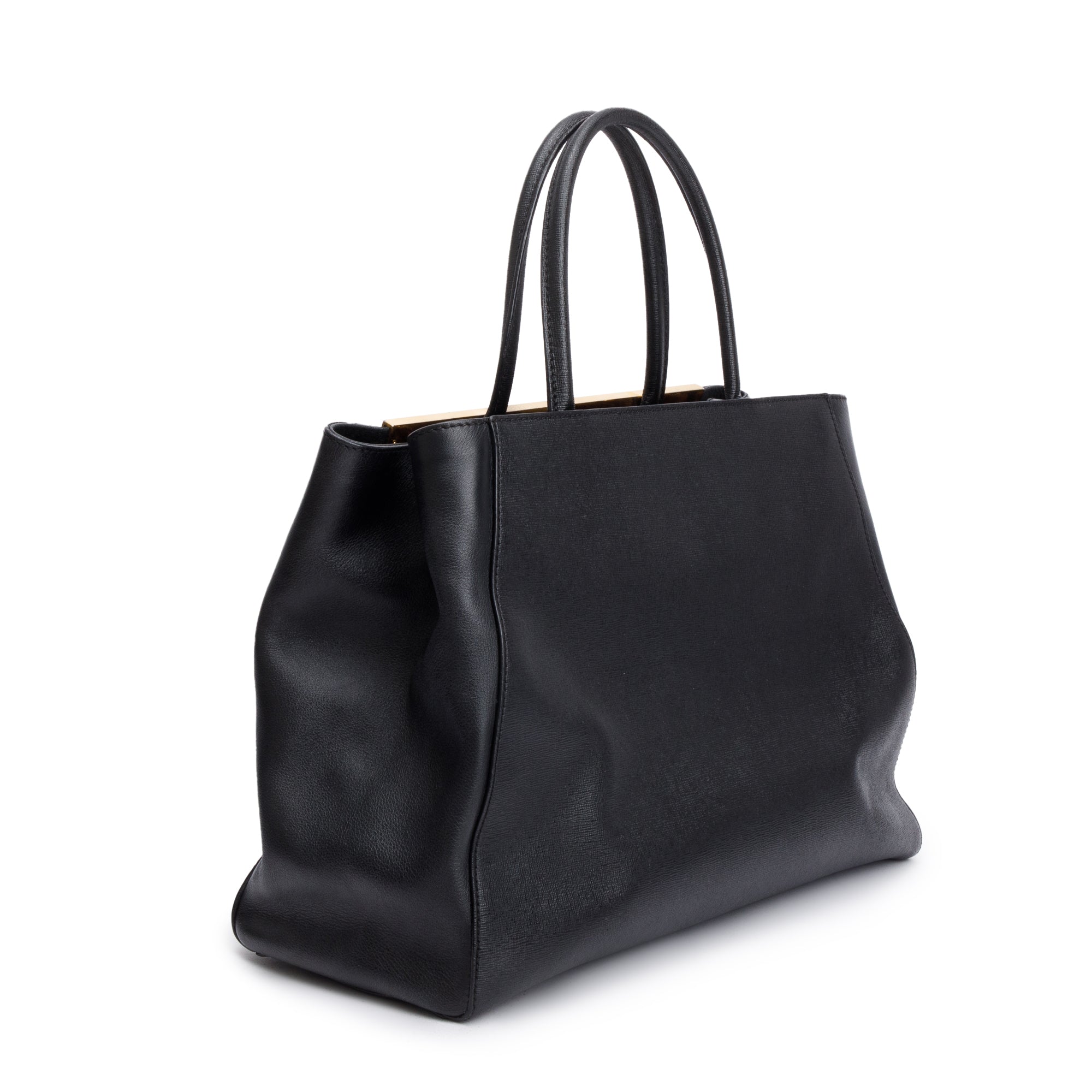 Fendi Black Vitello Elite Leather Medium 2Jours Tote w/ Strap