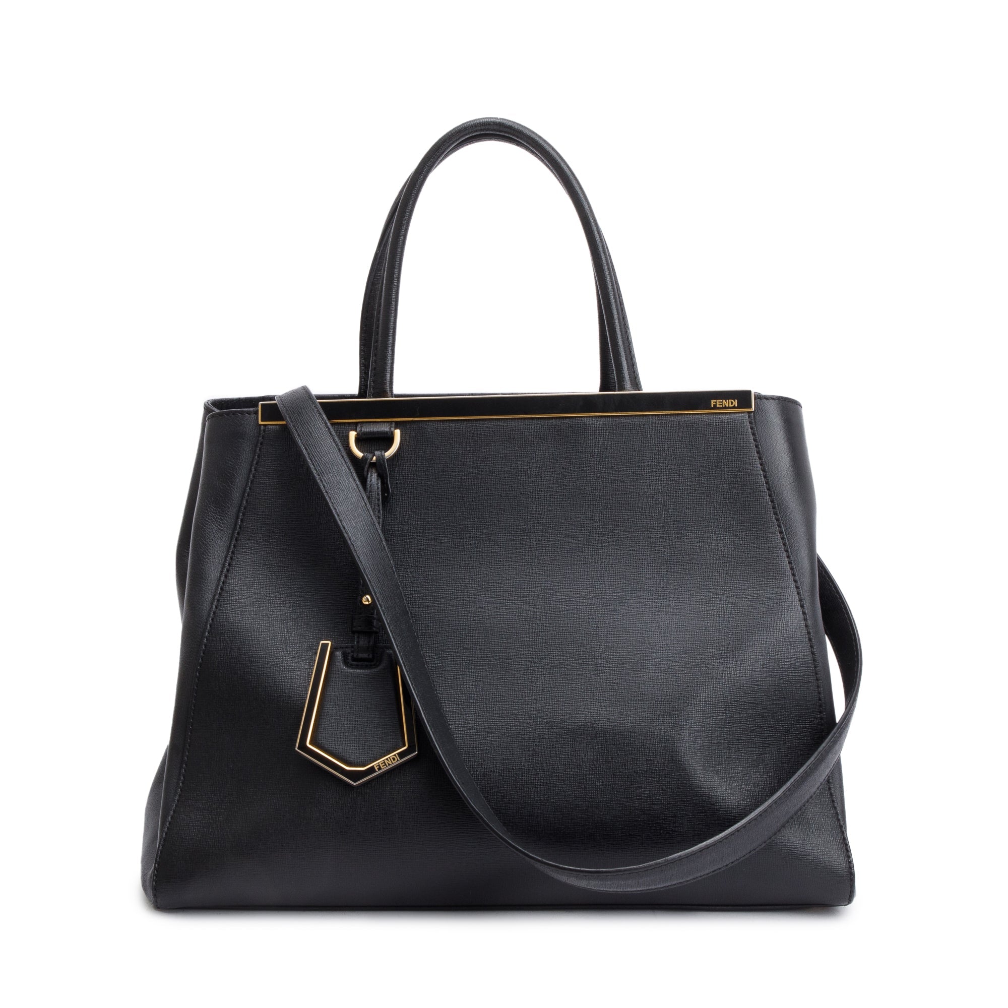 Fendi Black Vitello Elite Leather Medium 2Jours Tote w/ Strap