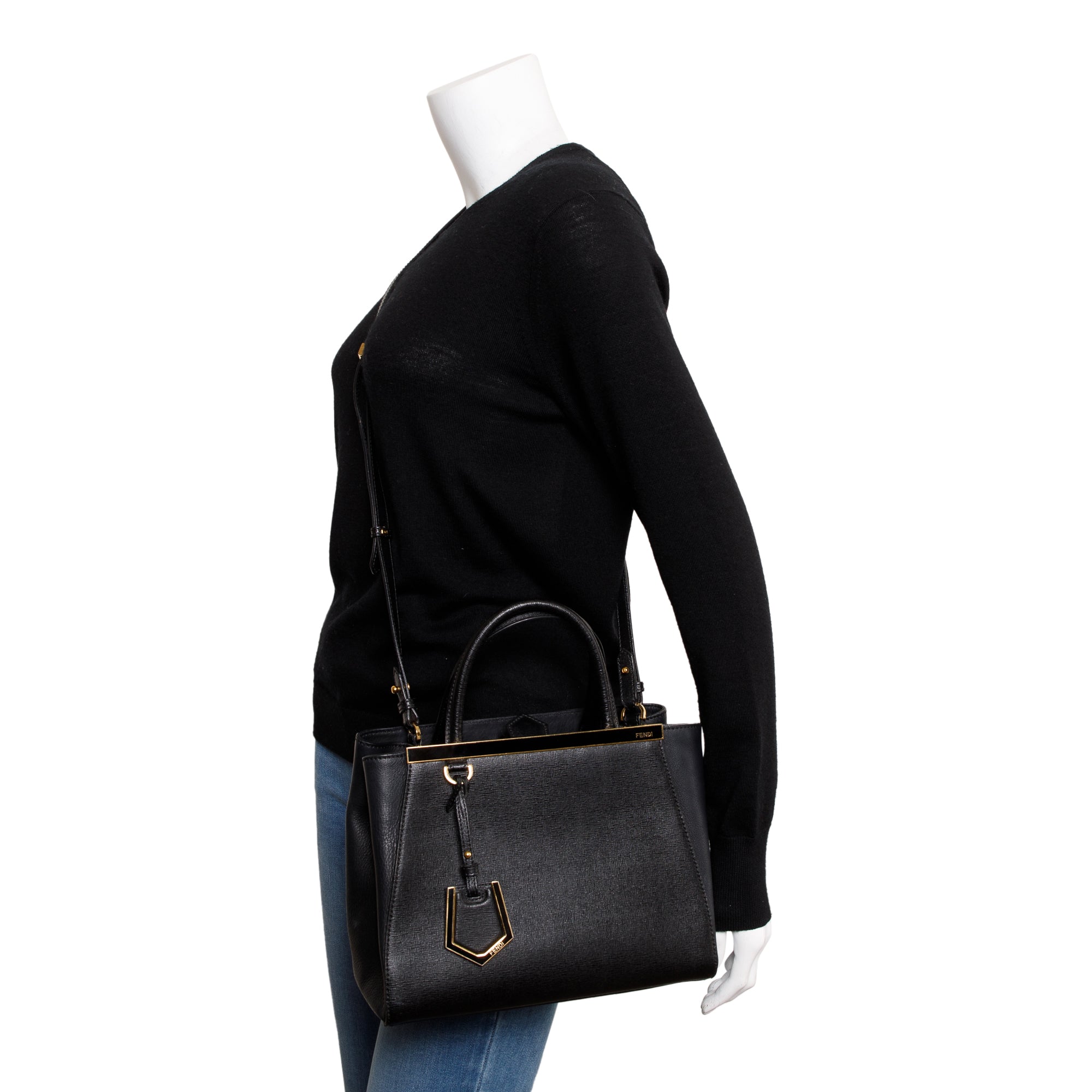 Fendi Black Vitello Elite Leather Petite 2Jours Tote w/ Strap