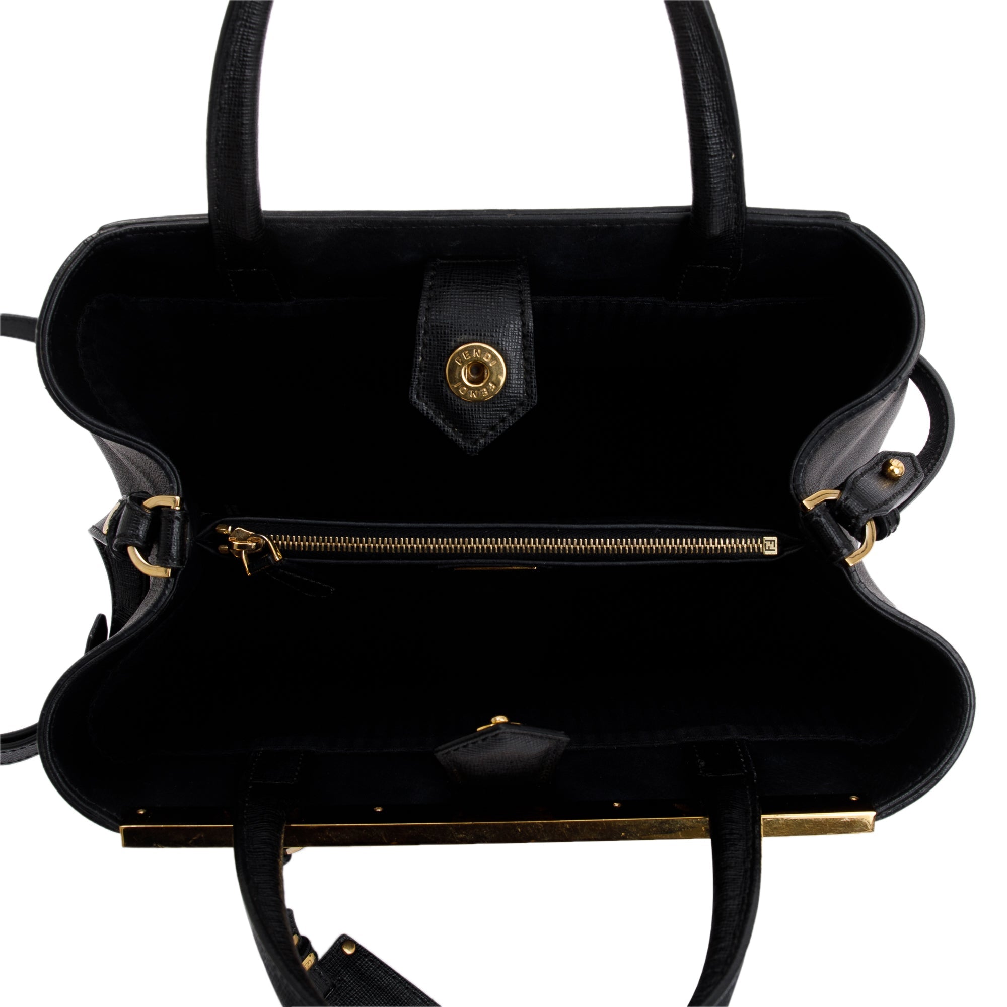 Fendi Black Vitello Elite Leather Petite 2Jours Tote w/ Strap