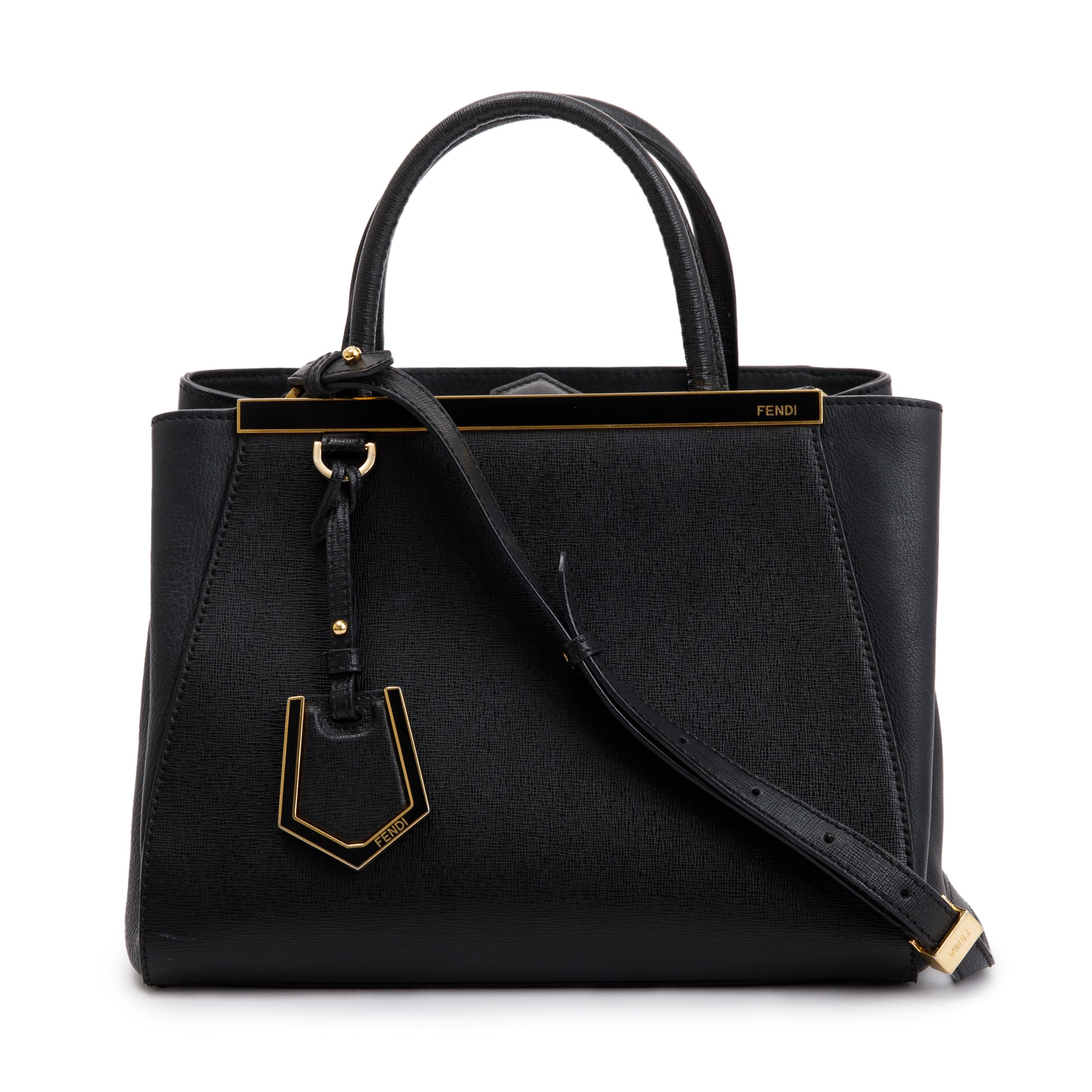 Fendi Black Vitello Elite Leather Petite 2Jours Tote w/ Strap