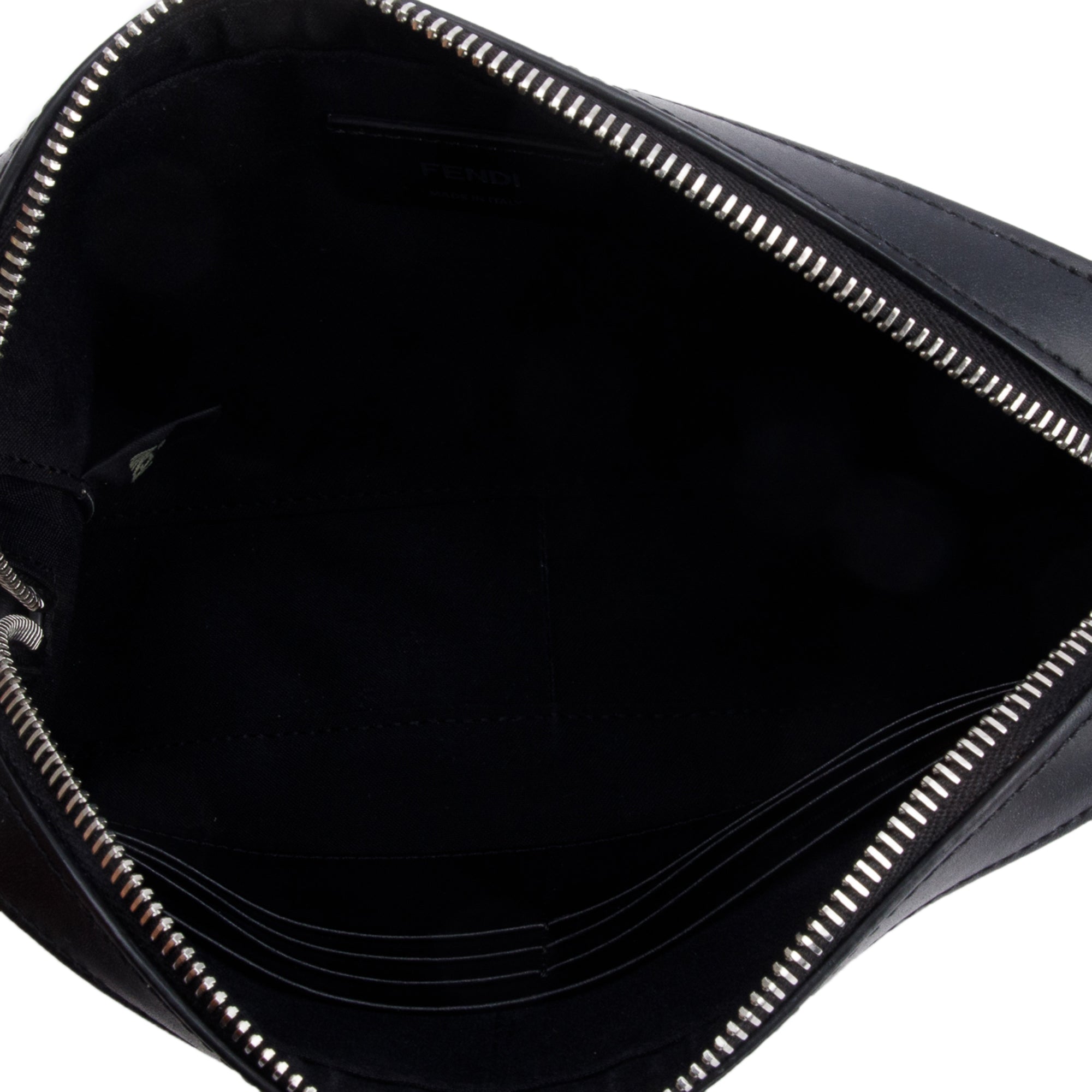Fendi Black Vitello Liberty Leather Grey FF Canvas Diagonal Camera Case Bag