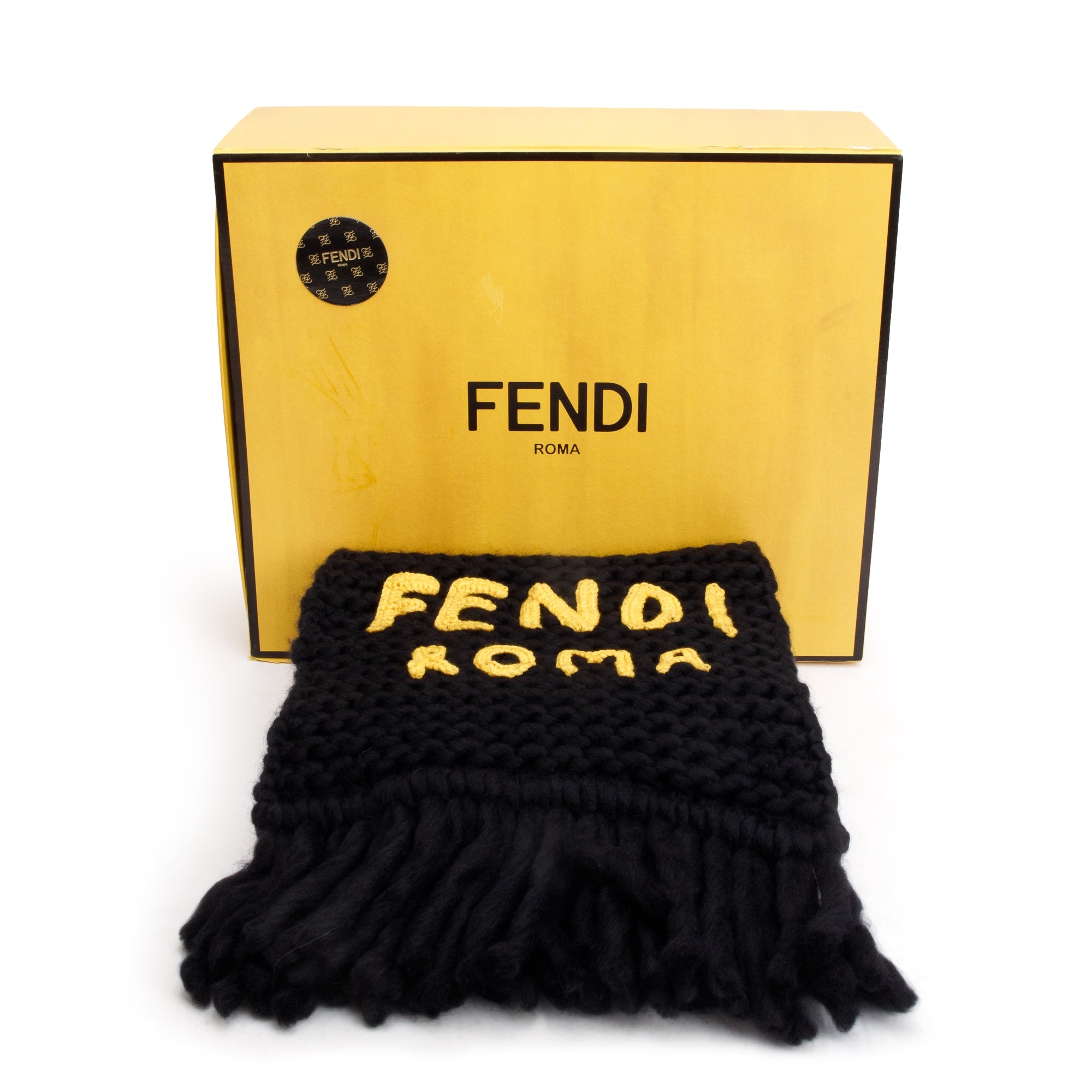 Fendi Black Wool Fendi Roma Logo Scarf w/ Box