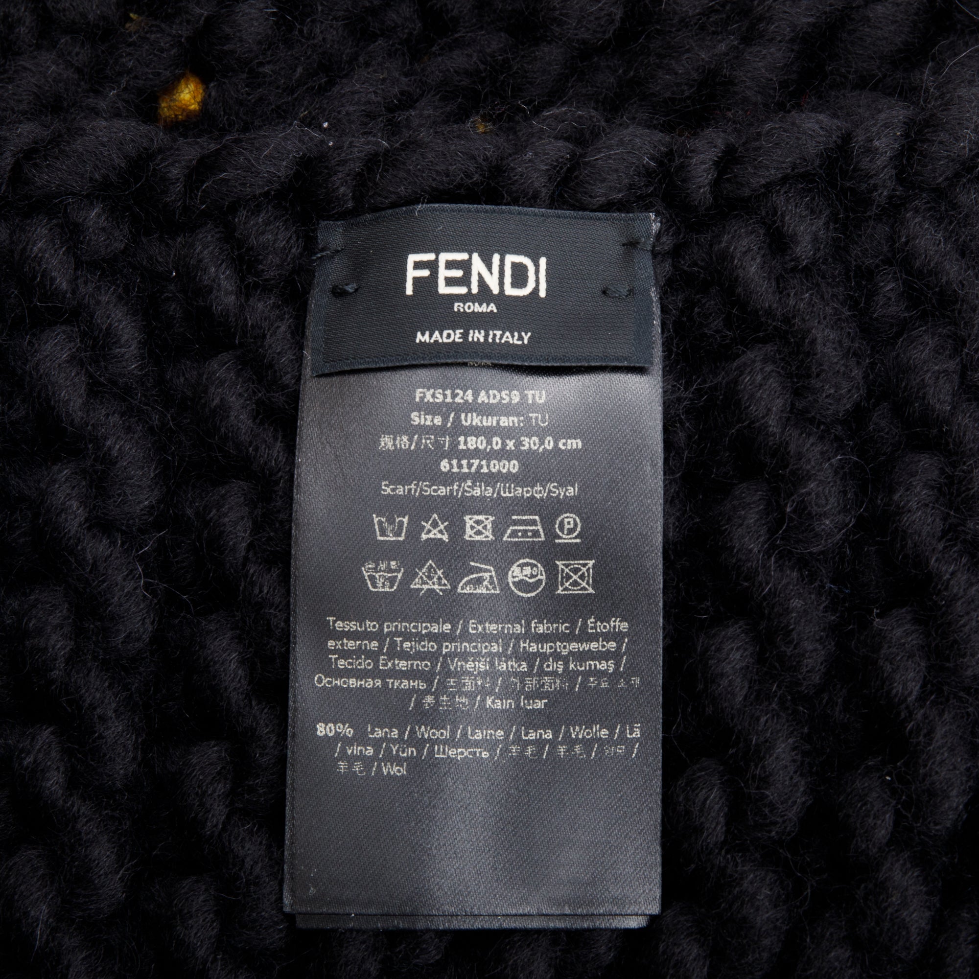 Fendi Black Wool Fendi Roma Logo Scarf w/ Box