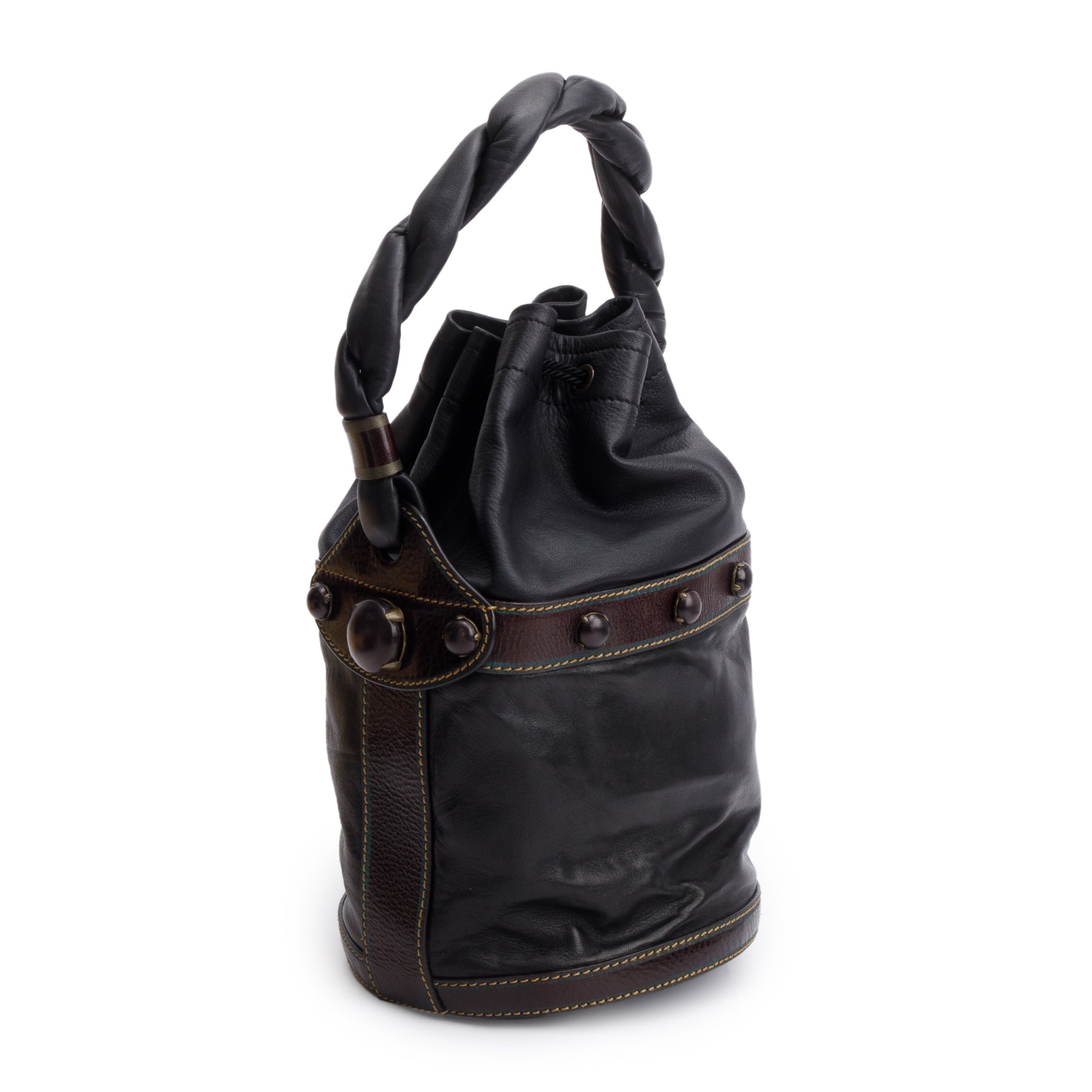 Fendi Black/Brown Calfskin Leather Small Palazzo Drawstring Bucket Bag