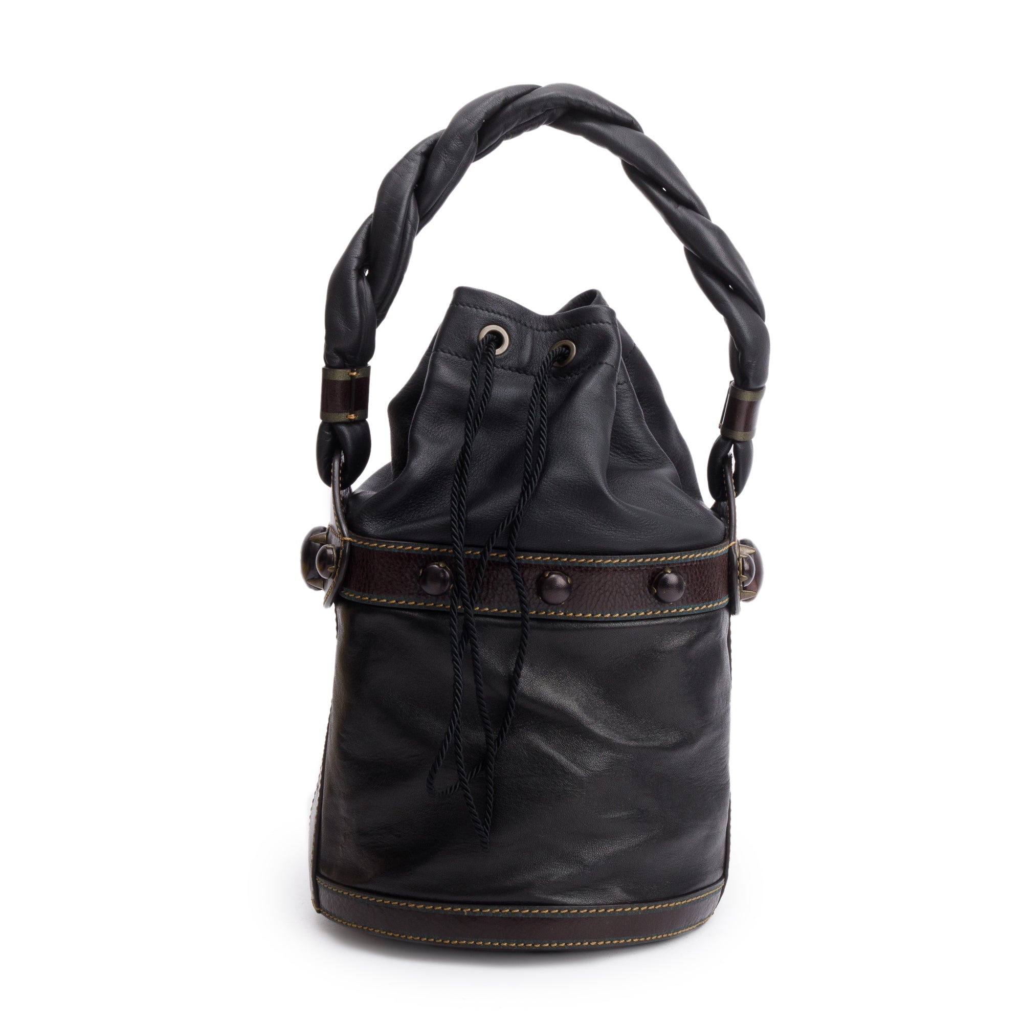 Fendi Black/Brown Calfskin Leather Small Palazzo Drawstring Bucket Bag