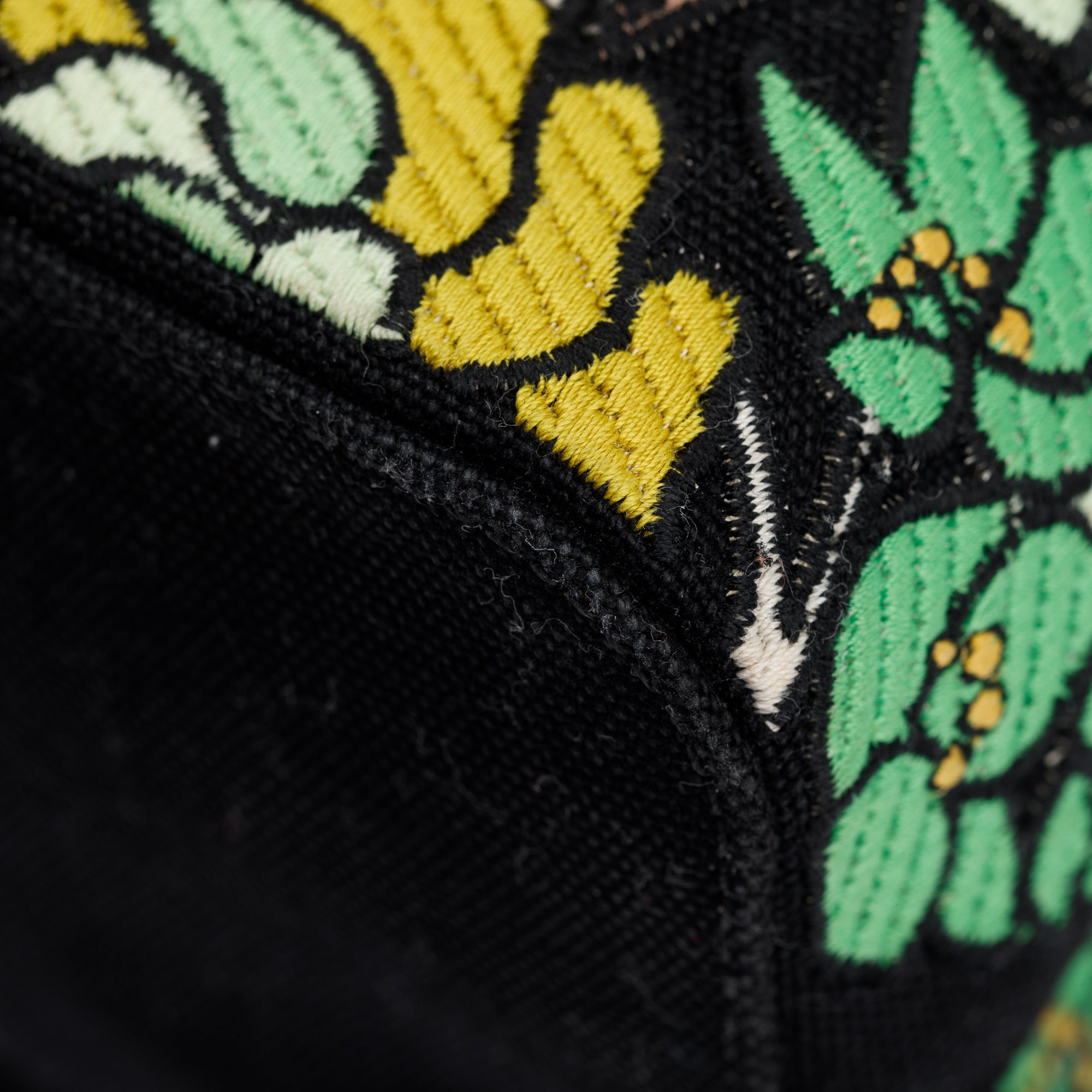 Fendi Black/Green Floral Embroidered Canvas Psychedelic Mini Mon Tresor Bucket Bag w/ Strap