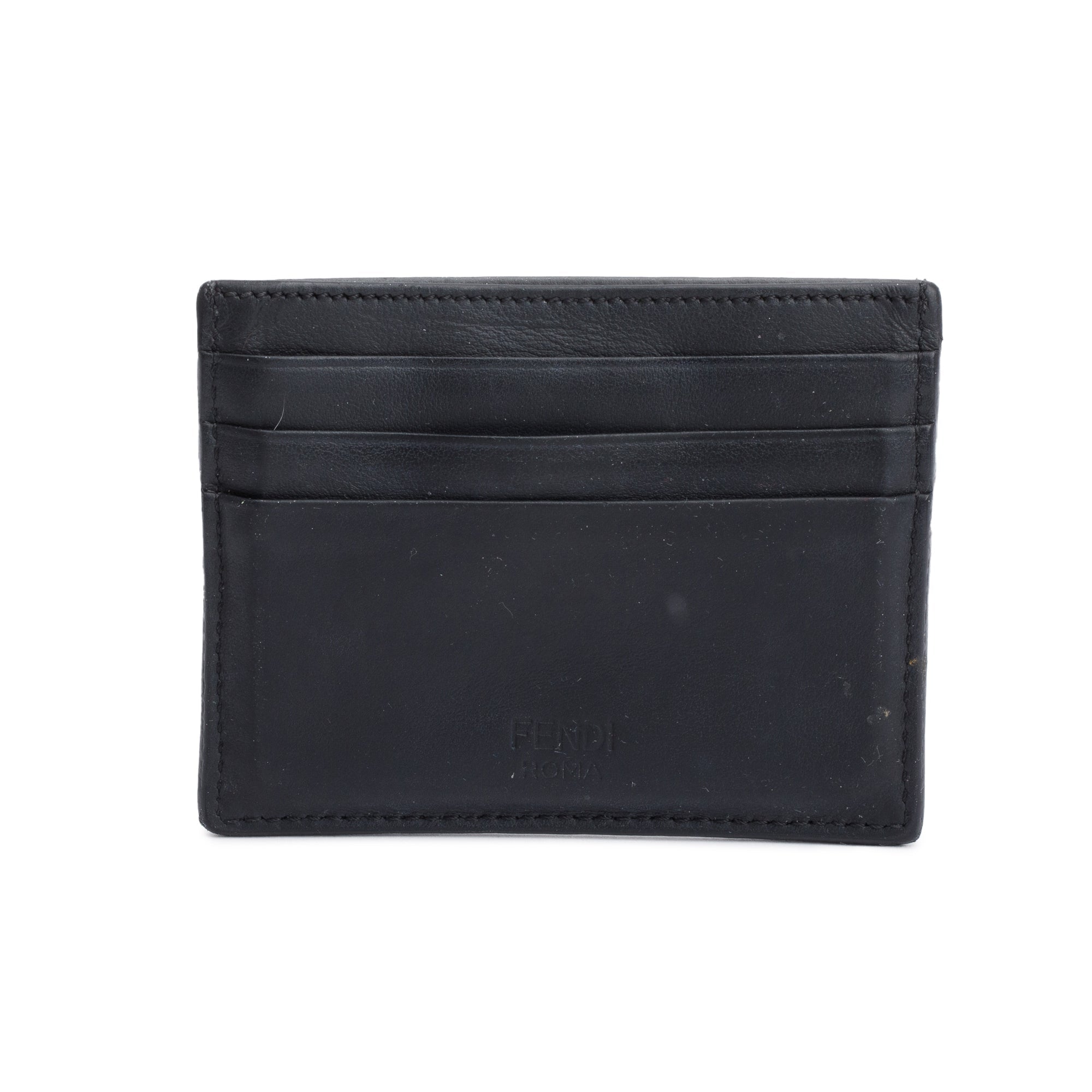 Fendi Black/Grey Leather Monster Motif Card Case