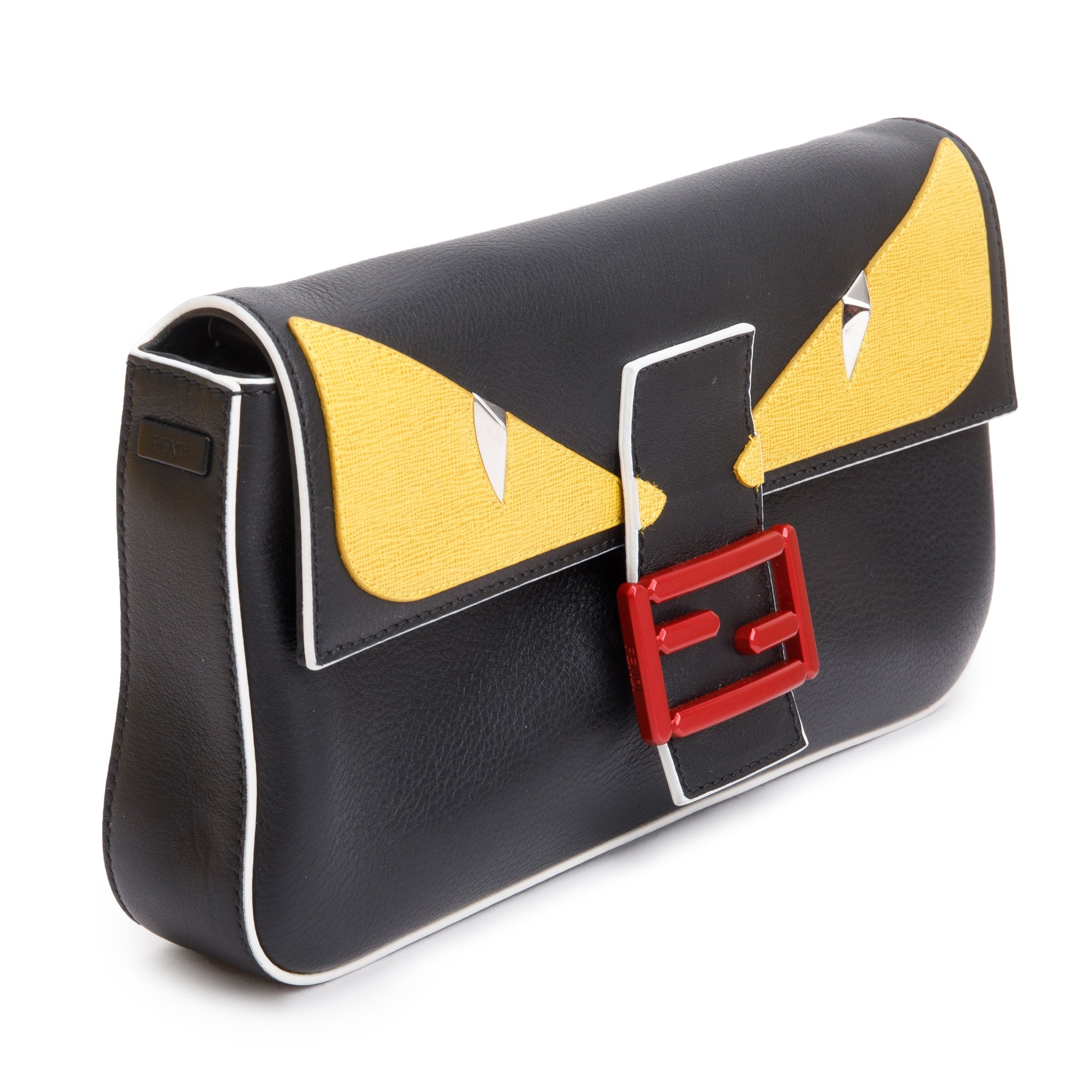 Fendi Black/Yellow Calf Leather Monster Eye Convertible Baguette Bag w/ Strap & Box