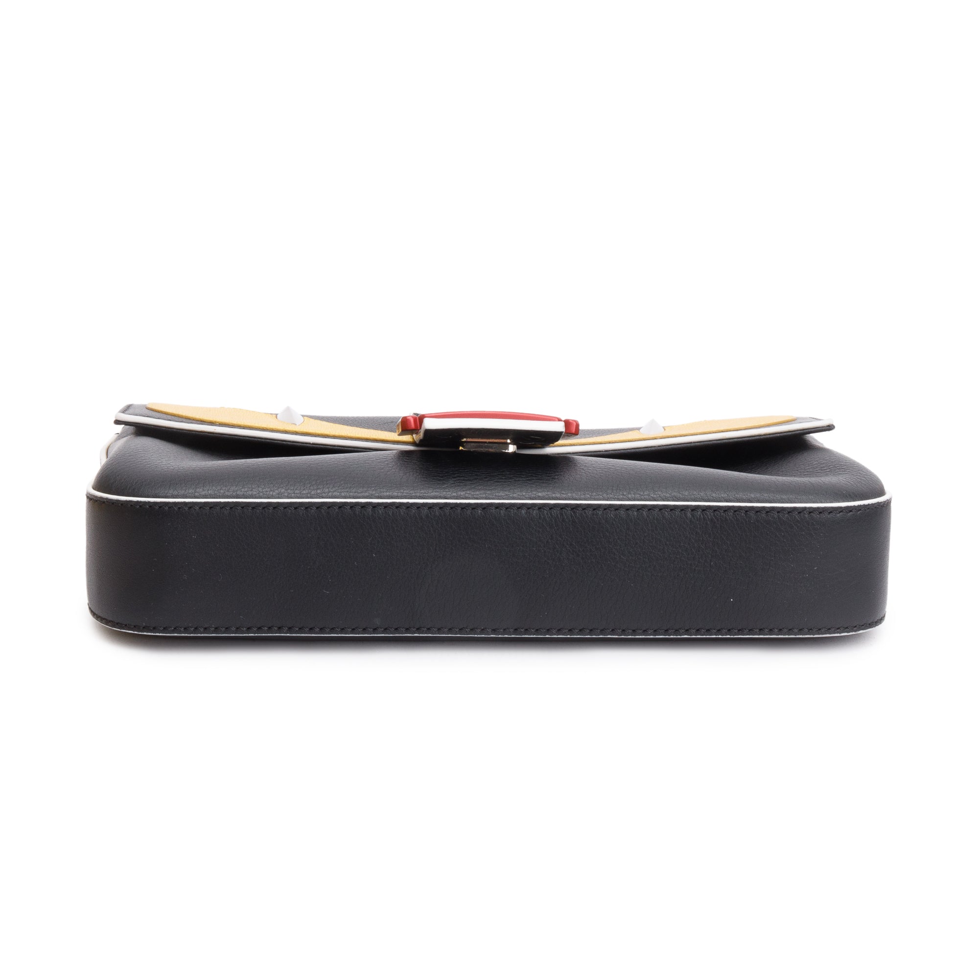 Fendi Black/Yellow Calf Leather Monster Eye Convertible Baguette Bag w/ Strap & Box