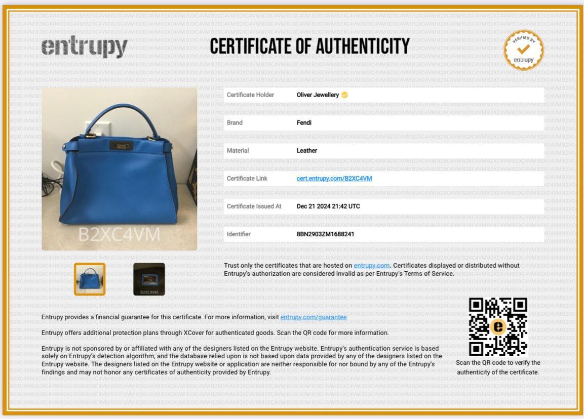 Fendi Blue Calfskin Leather Medium Peekaboo Bag w/ Strap