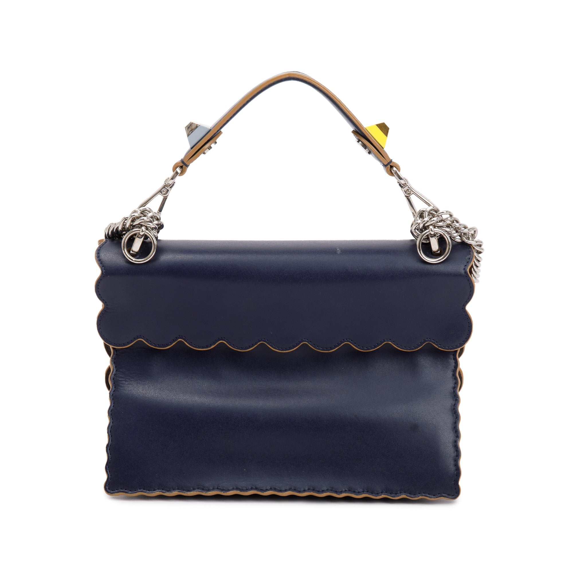 Fendi Blue Calfskin Leather Scalloped Studded Kan I Shoulder Bag