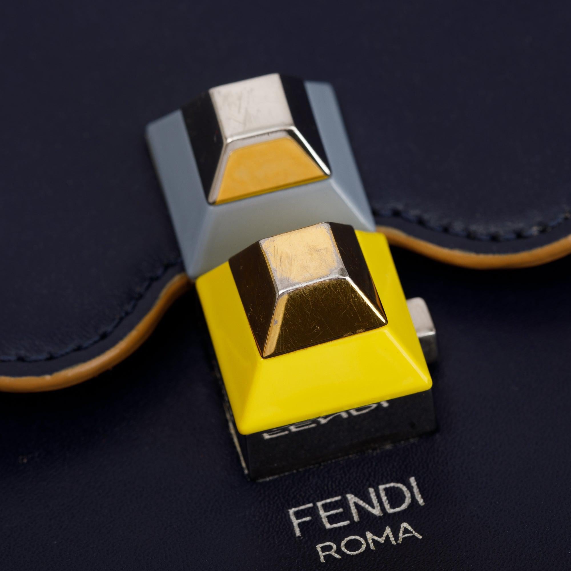 Fendi Blue Calfskin Leather Scalloped Studded Kan I Shoulder Bag