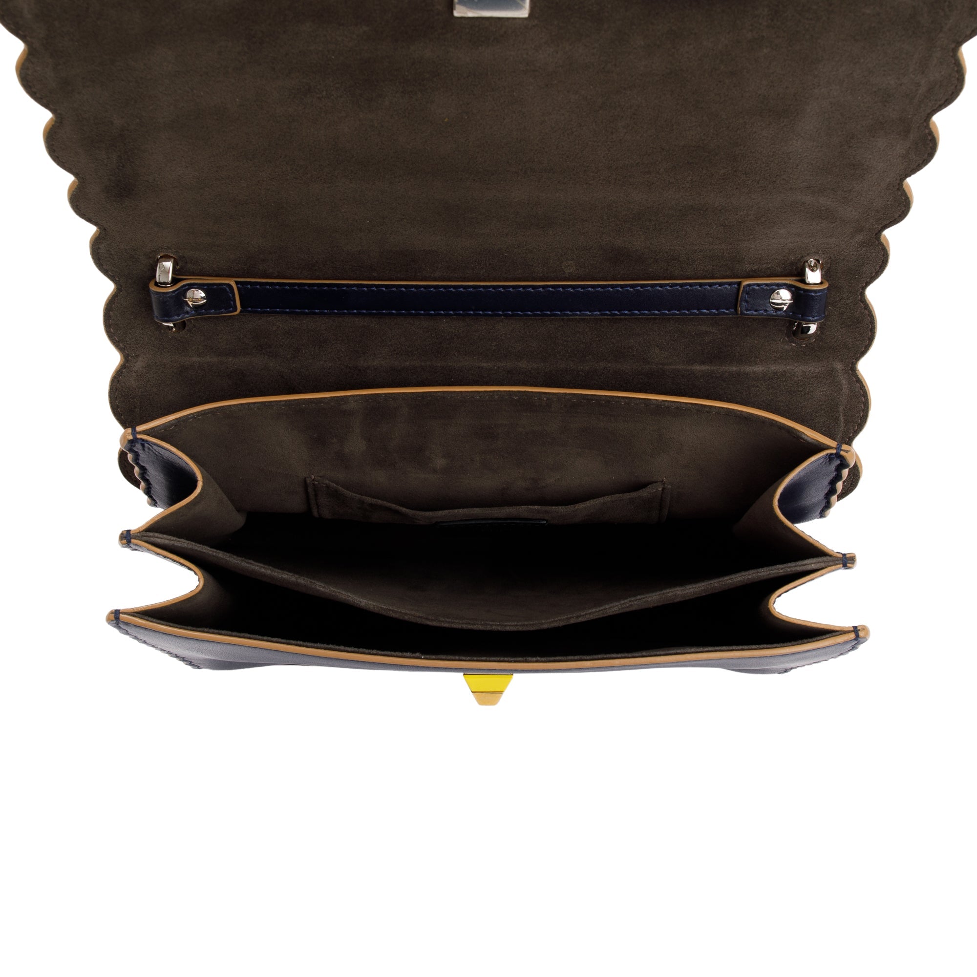 Fendi Blue Calfskin Leather Scalloped Studded Kan I Shoulder Bag