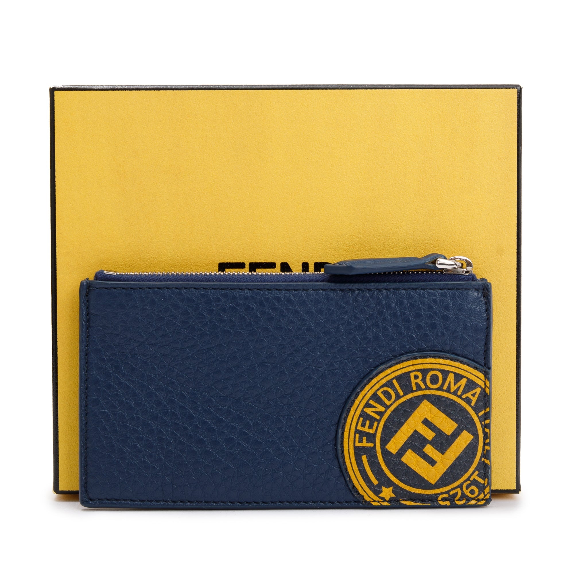 Fendi Blue Leather Zipped Card Case w/ Box
