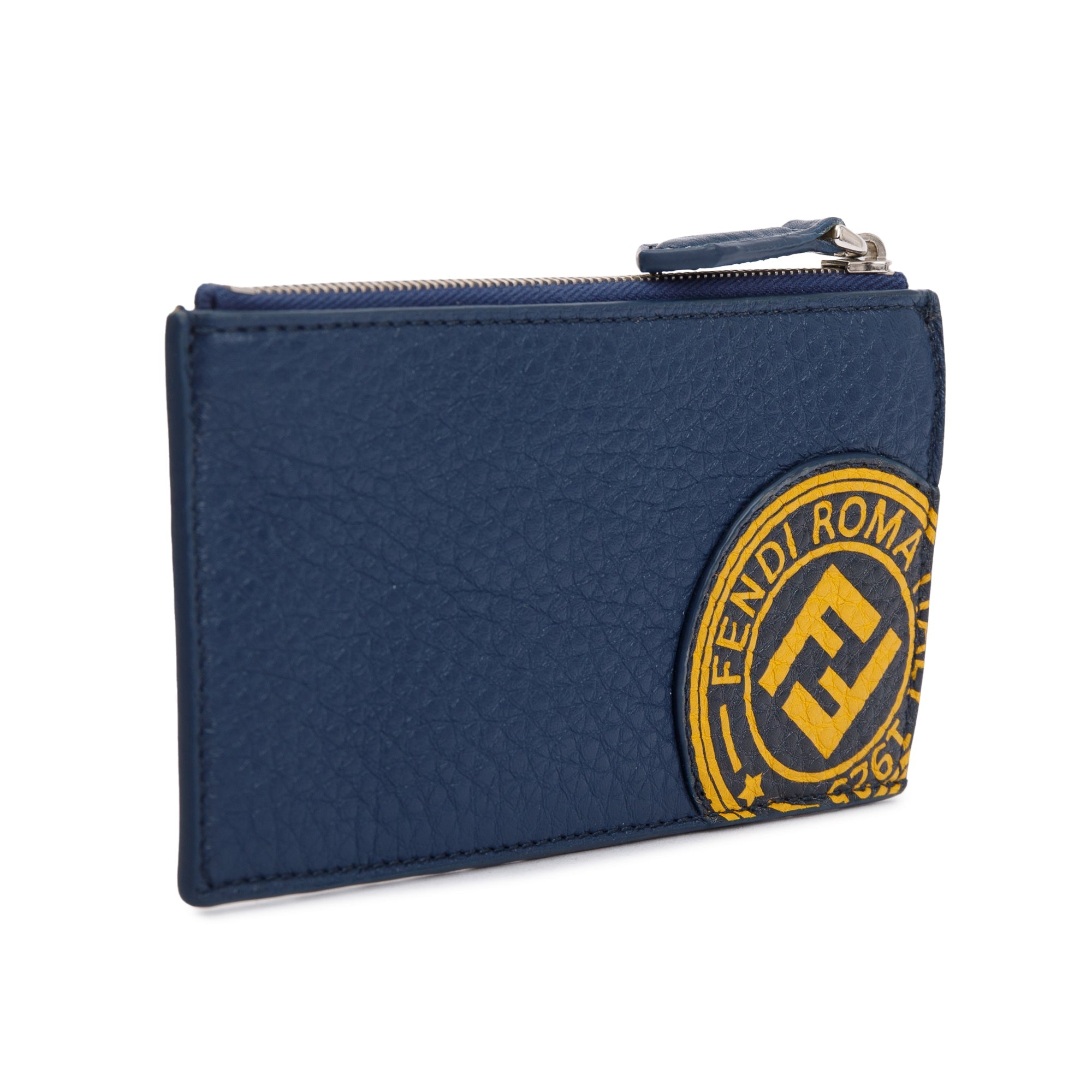 Fendi Blue Leather Zipped Card Case w/ Box