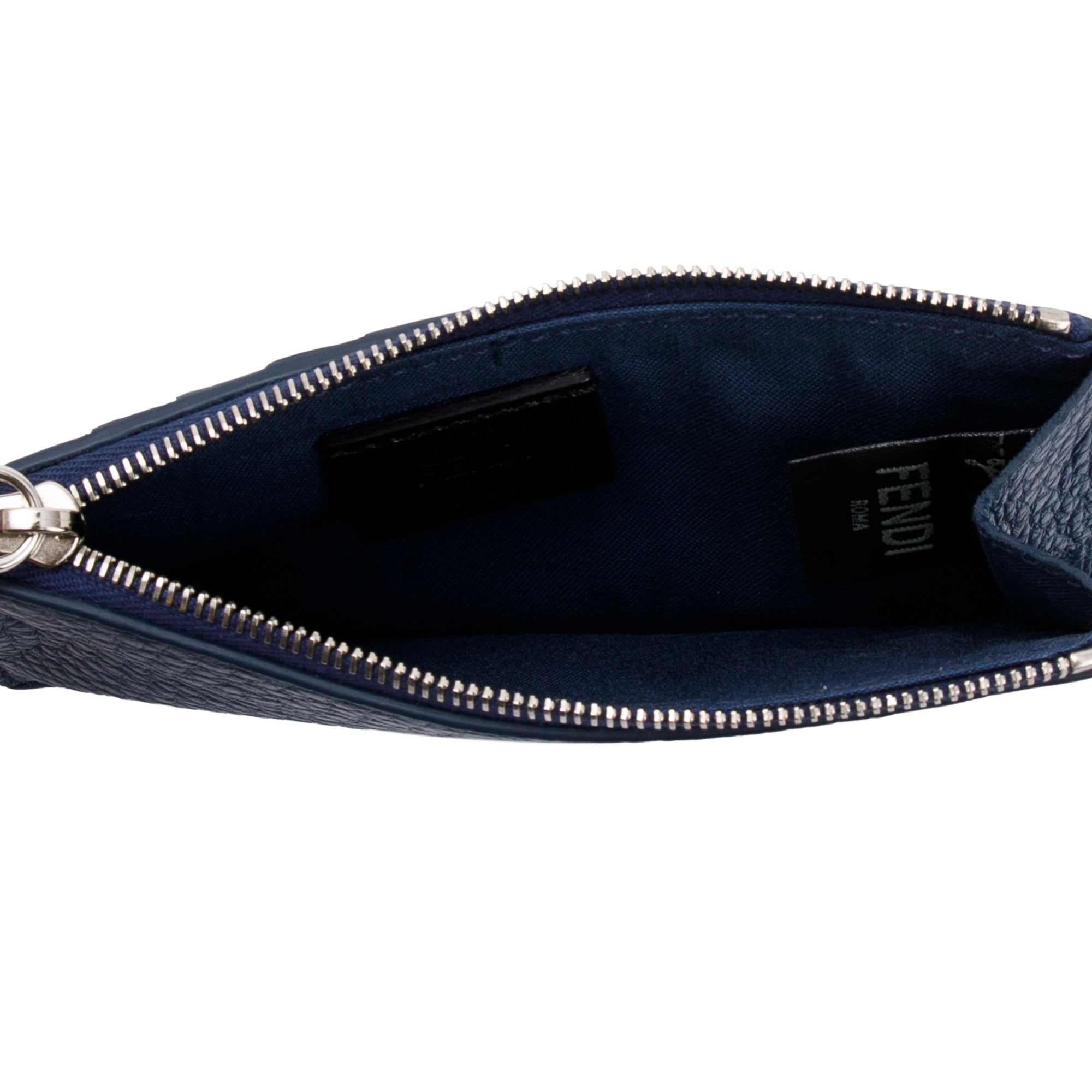 Fendi Blue Leather Zipped Card Case w/ Box