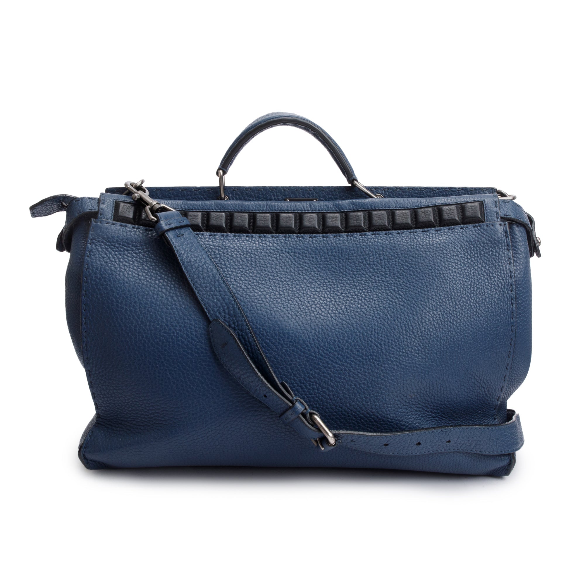 Fendi Blue Selleria Leather Studded XL Peekaboo Bag w/ Strap