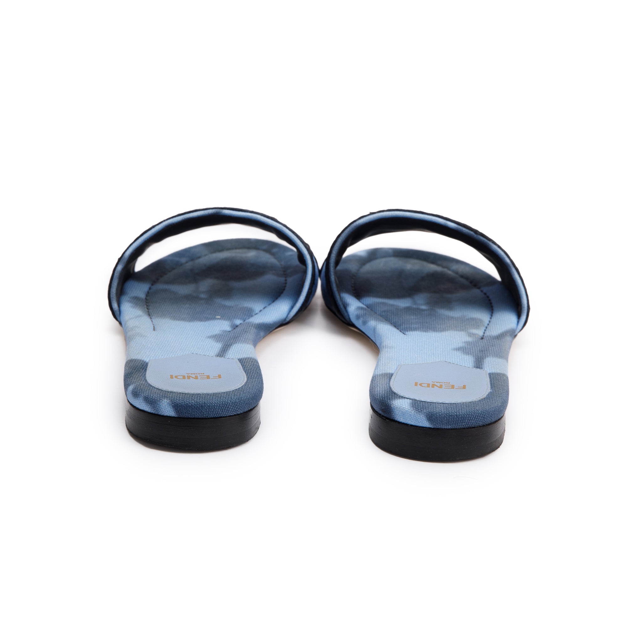 Fendi Blue Signature Logo Canvas Fendi Roma Slides, Size 38.5 w/ Box
