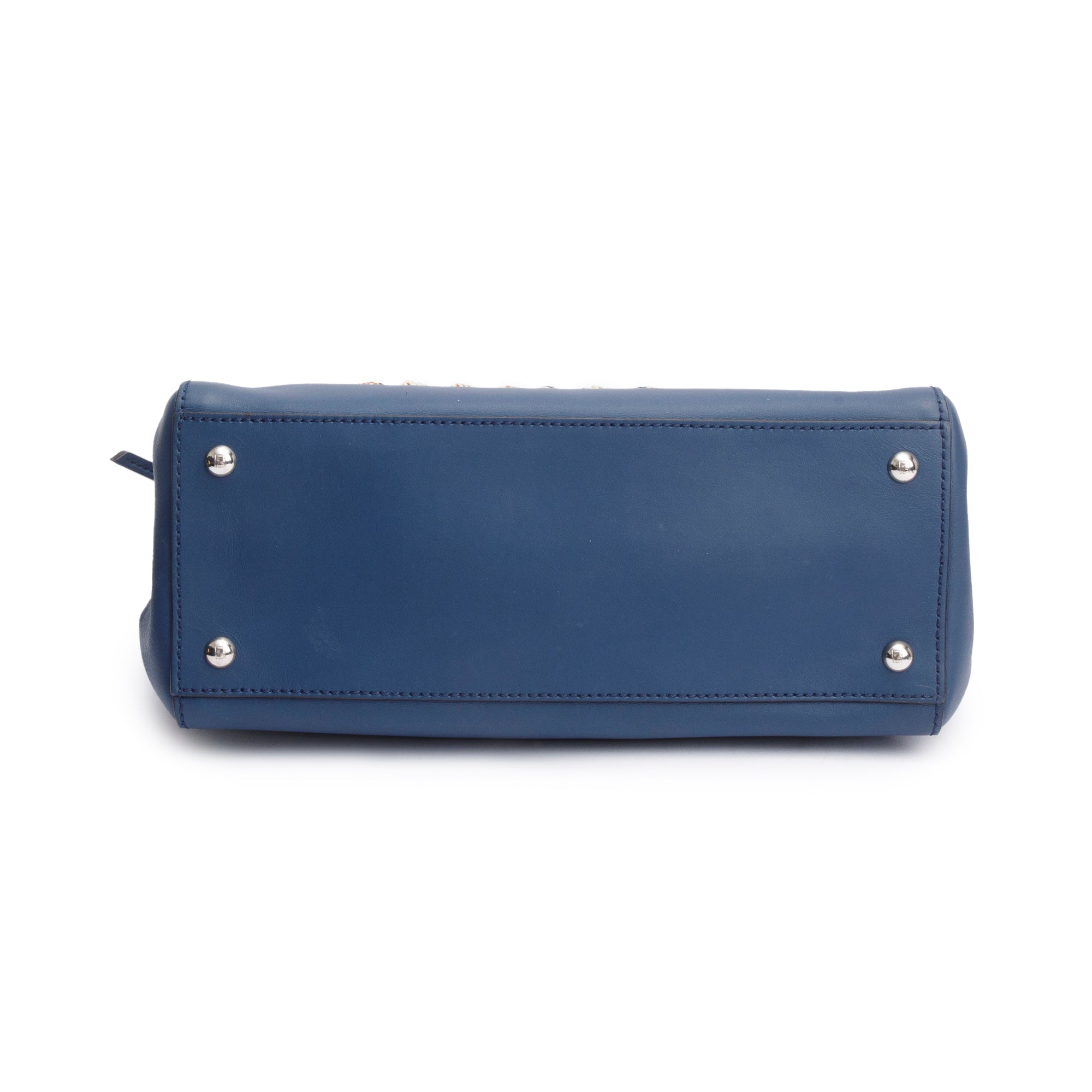 Fendi Blue Vitello Leather Baltico Ribbon Lace Up DotCom Satchel