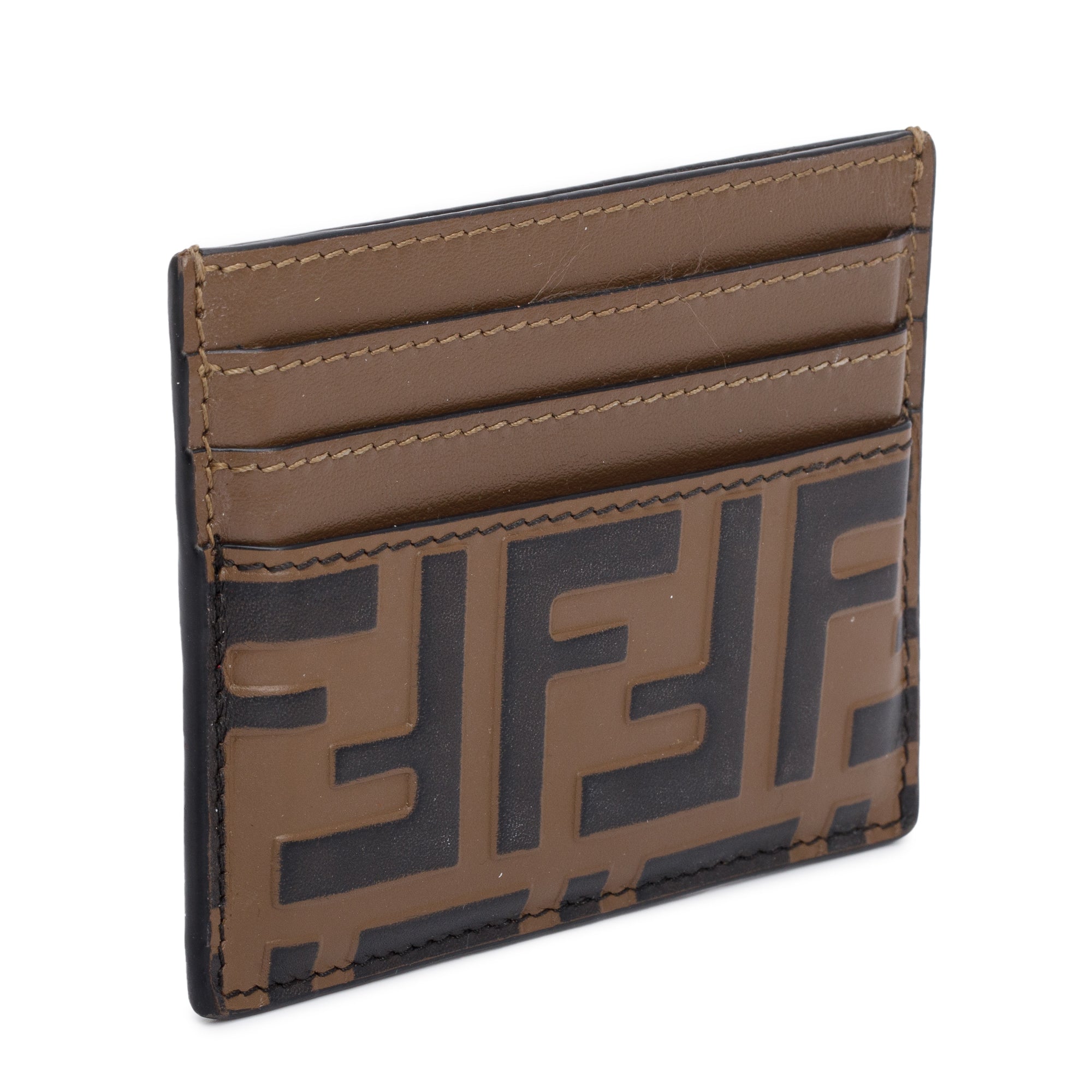 Fendi Brown & Black Vitello Soft FF Embossed Leather Card Holder w/ Box & Receipt