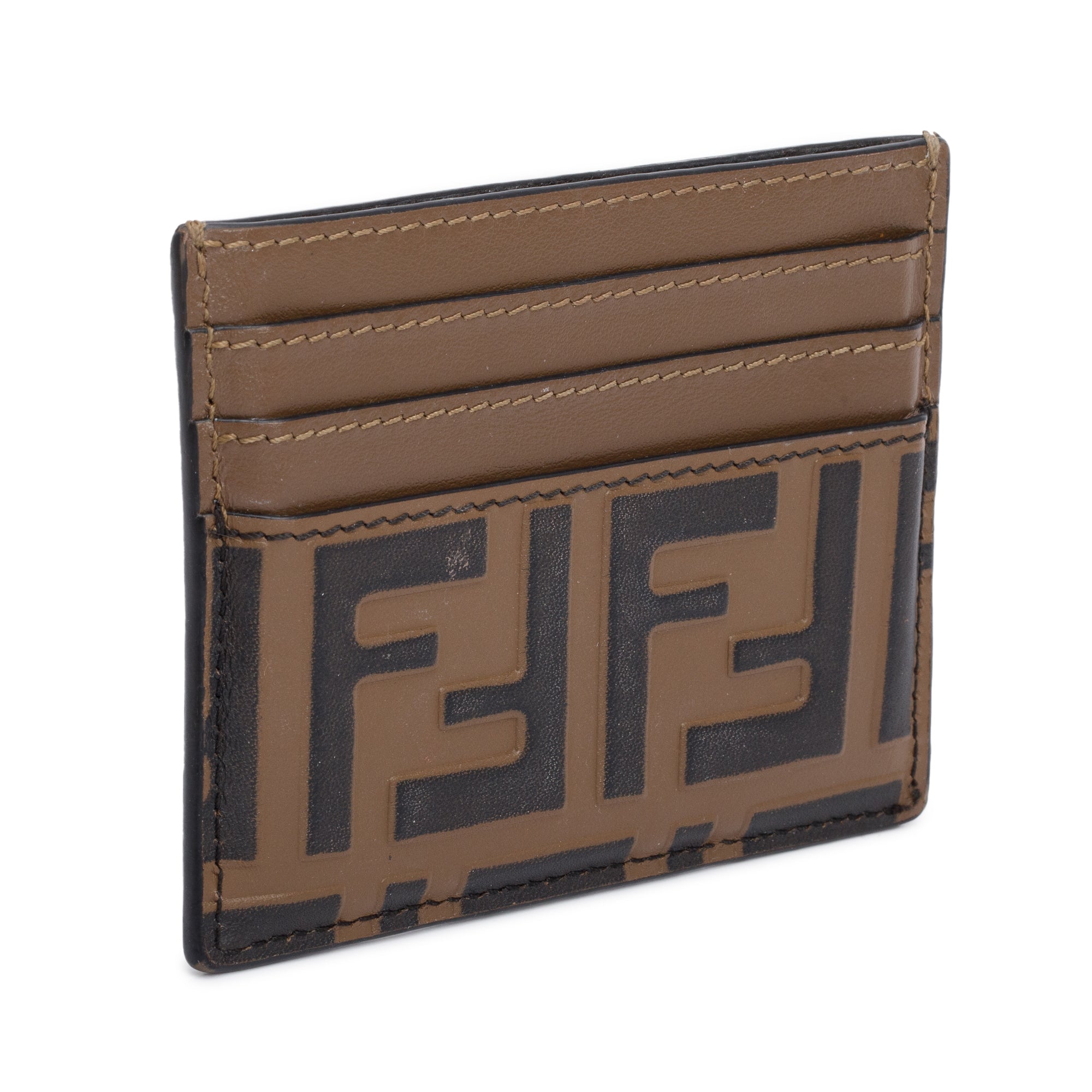 Fendi Brown & Black Vitello Soft FF Embossed Leather Card Holder w/ Box & Receipt