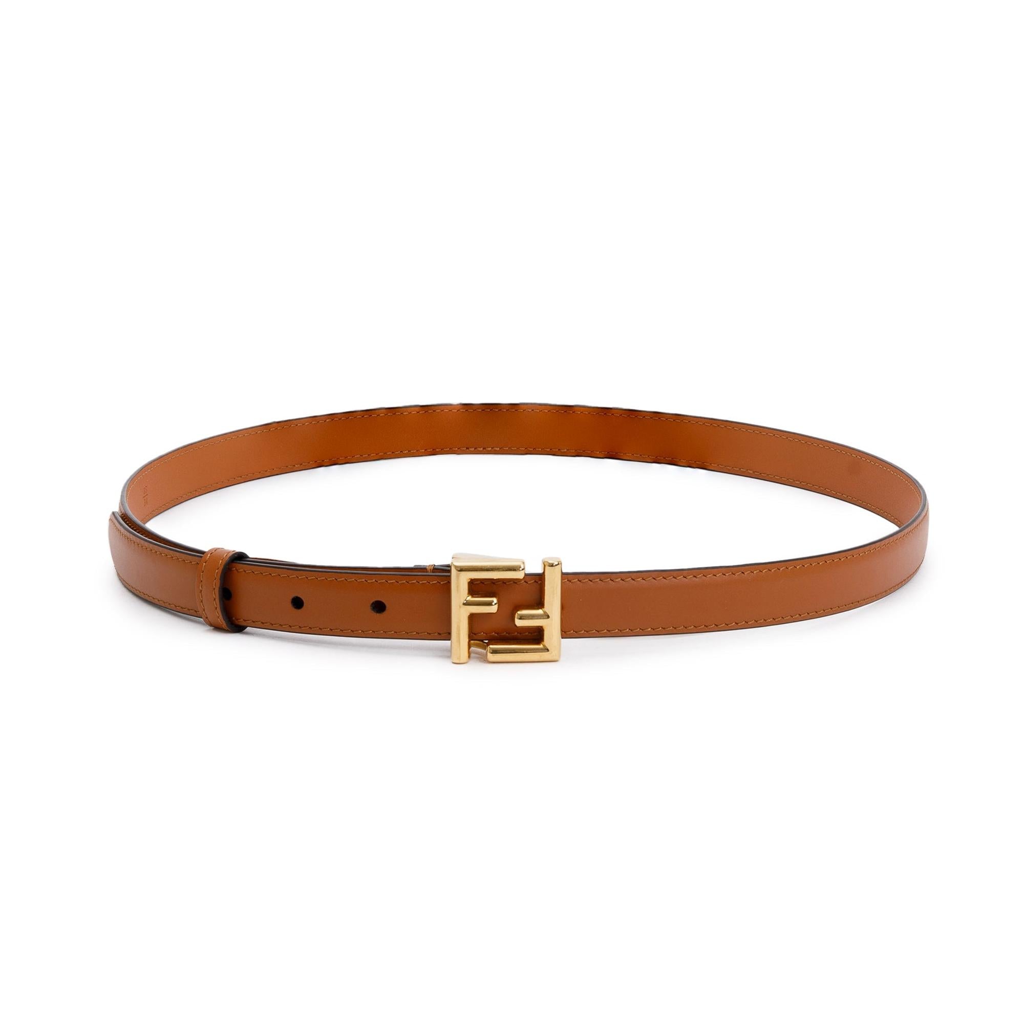 Fendi Brown Calfskin Leather FF Belt 85 34